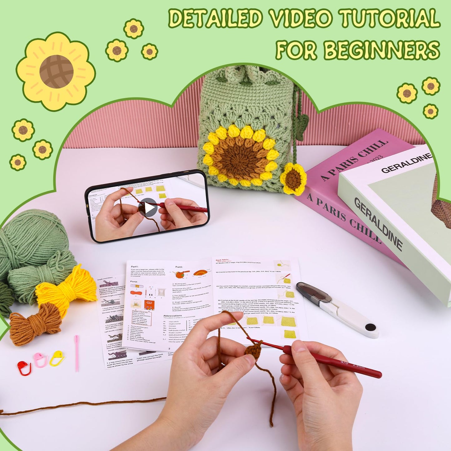 Fedmut Crochet Kit for Beginners - Phonebag Crochet Starter Kit with Video Tutorials and Yarns, Hook, Accessories for Adult Knitting Craft DIY