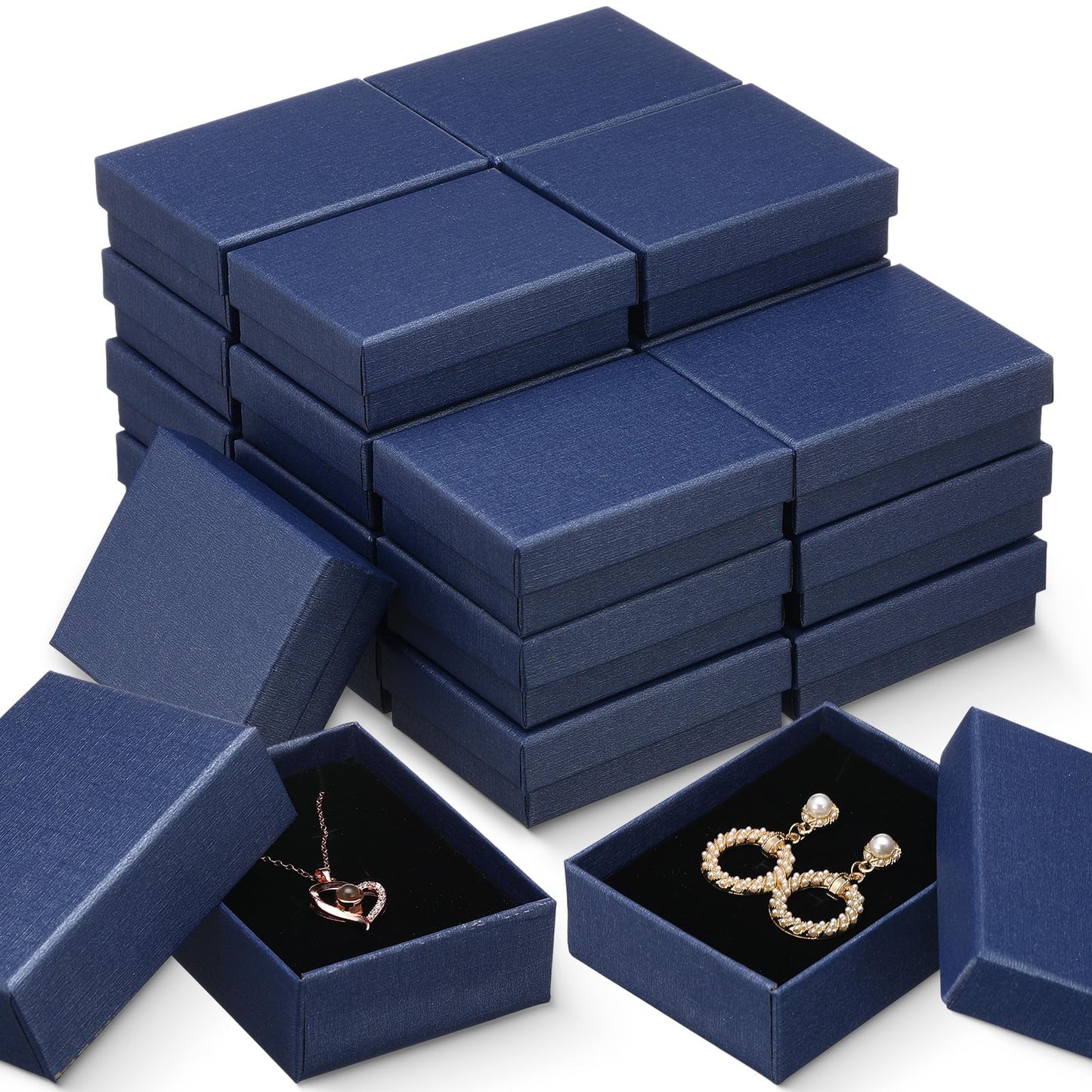 Sasylvia 36 Pcs Jewelry Cardboard Gift Boxes Packaging Necklace Ring Earring Storage Box with Cushion 3.5x2.8x1.2 Inch (Dark Blue)
