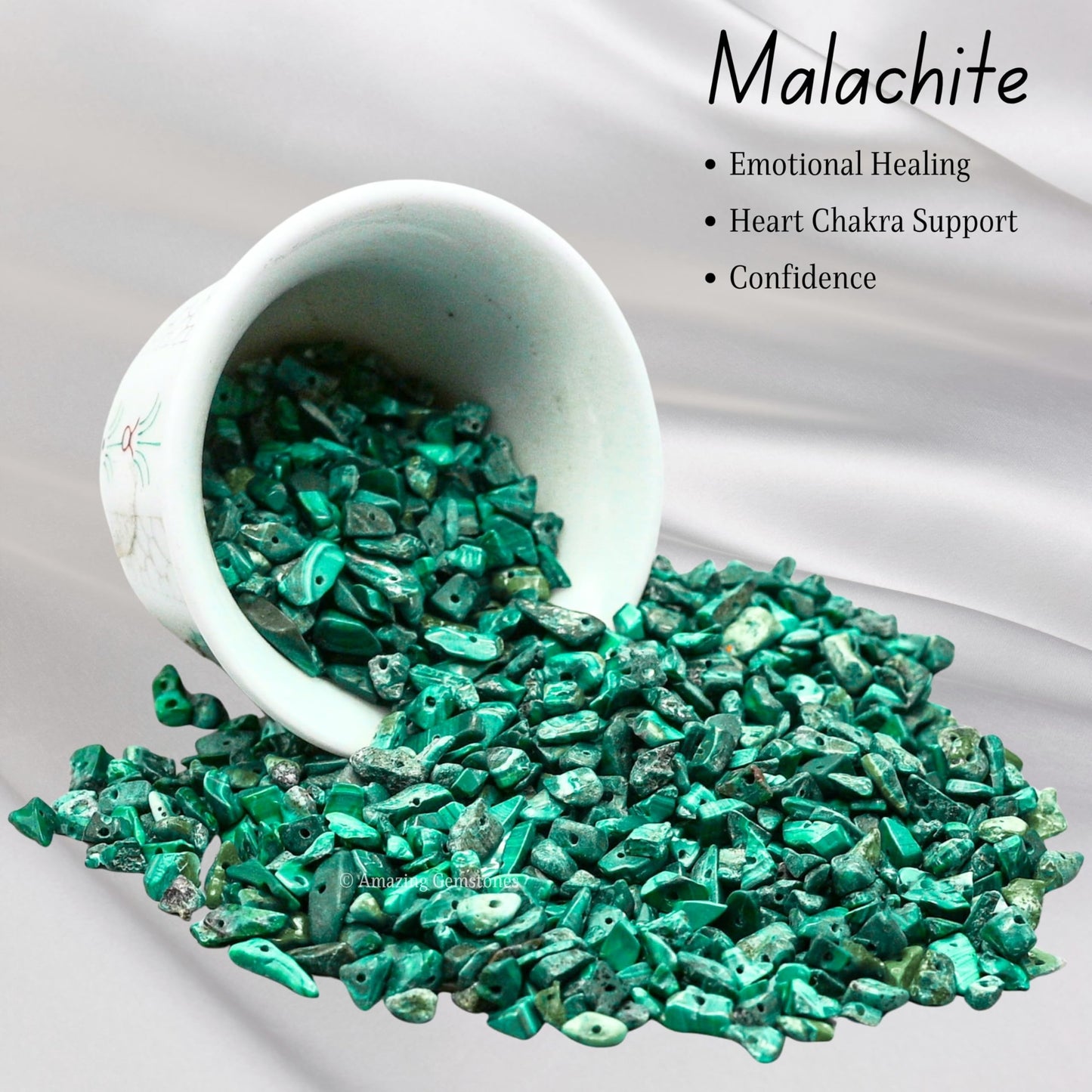 Malachite Pre Drilled Crystal Crushed Chips Beads for Bracelets Making, DIY Handmade Natural Healing Crystals (25 Inch Strand)