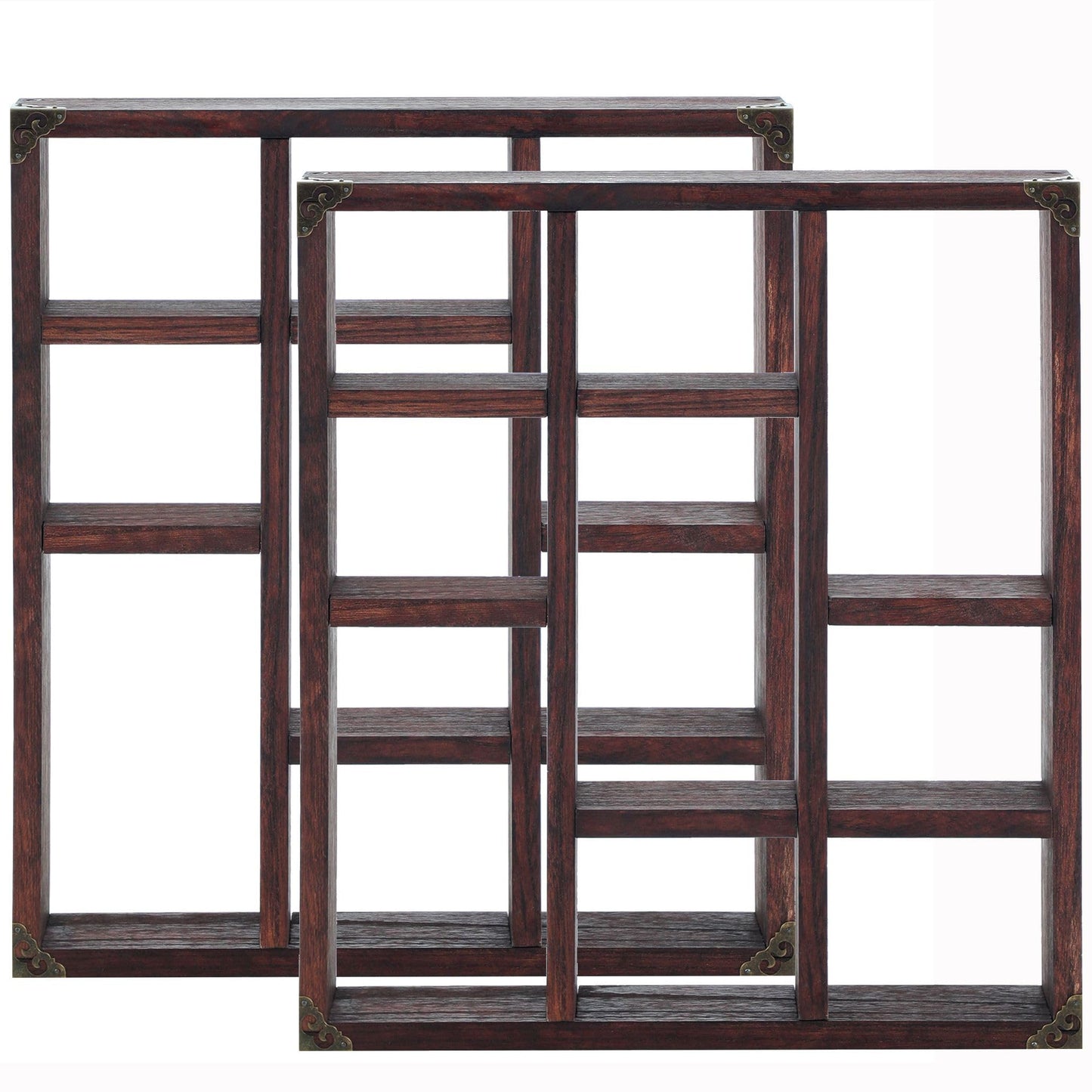 MITREL 17.7x15.7-Inch Shadow Box Shelf 9-Slot Rustic Floating Shelves Larger Wall Mounted Shelf Lightweight Solid Wood Display Shelf Freestanding Farmhouse(Set of 2,9C-Rustic Walnut)