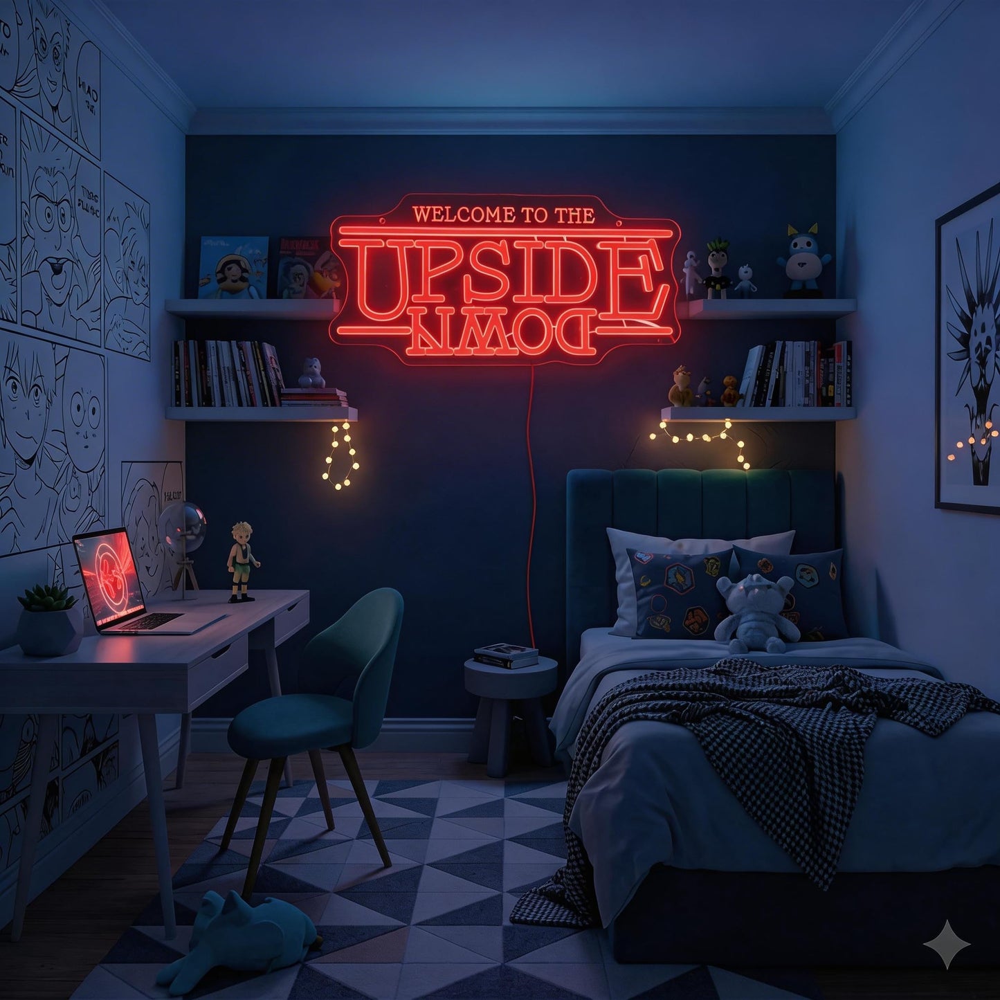 Jesalah Welcome To The Upside Down Neon SignLED Sign – "World Upside Down" Retro Sci-Fi Wall Light with Chain & Mounting Kit, 16.5"x12.5", USB Powered for Bedroom, Game Room & Bar Decor