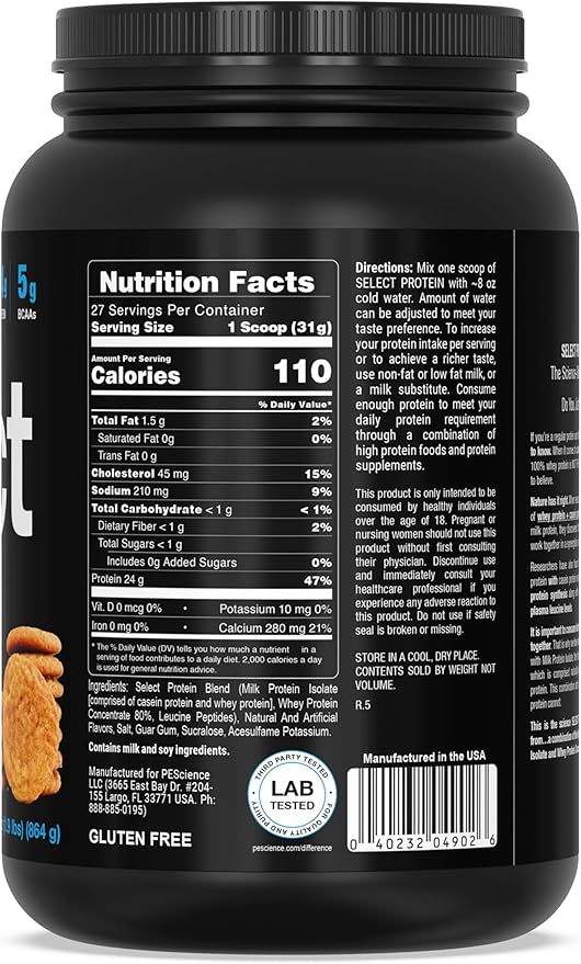 PEScience Select Low Carb Protein Powder, Snickerdoodle, 27 Serving, Whey and Casein Blend, Keto Friendly, Gluten Free, Best Tasting, Clean Isolate for Women and Men