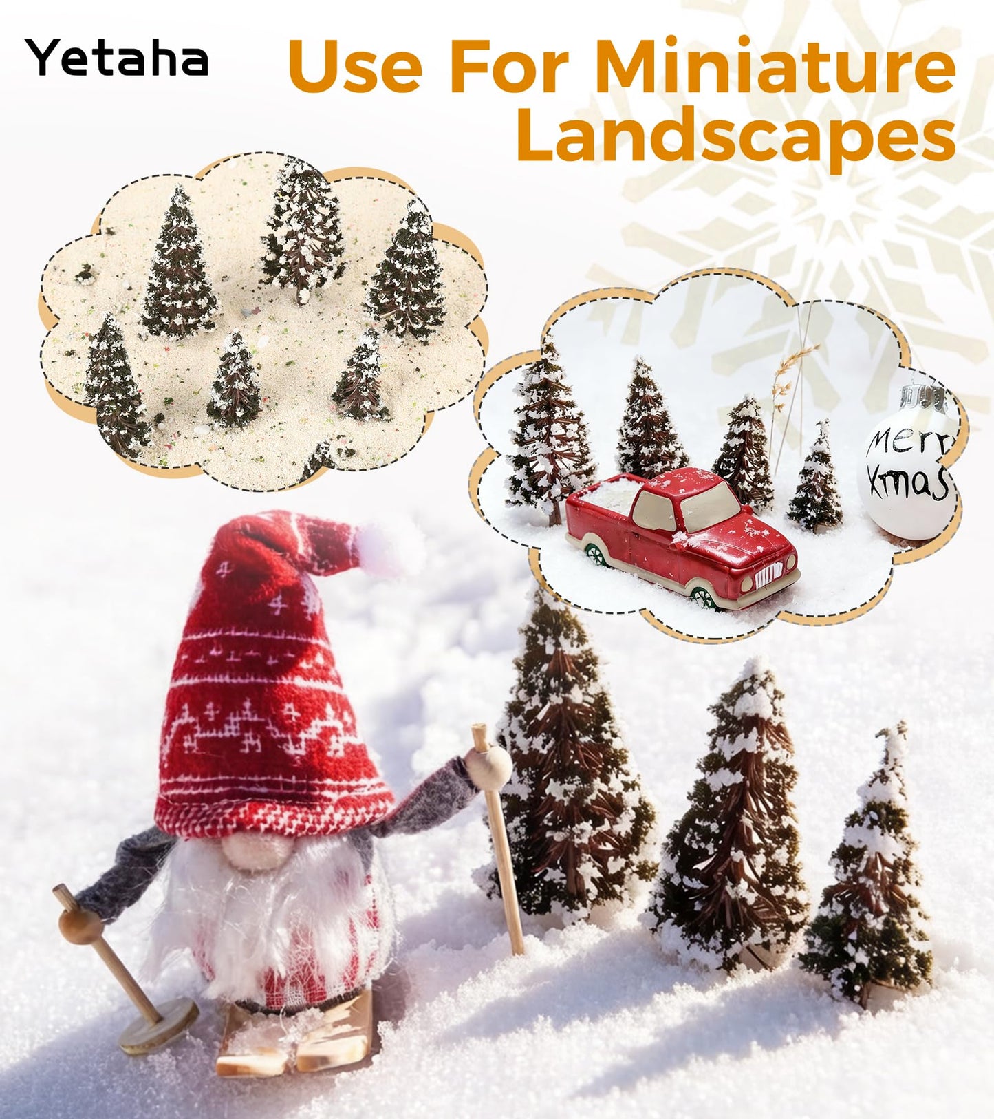 Yetaha 16PCS Mixed Scale Snow-Covered Cedar Trees, Winter Pine Tree Models 6/8/10/12cm, Miniature Trees for Diorama & Model Train Scenery, Village, Railway, Winter Landscape (4pcs Each Size)