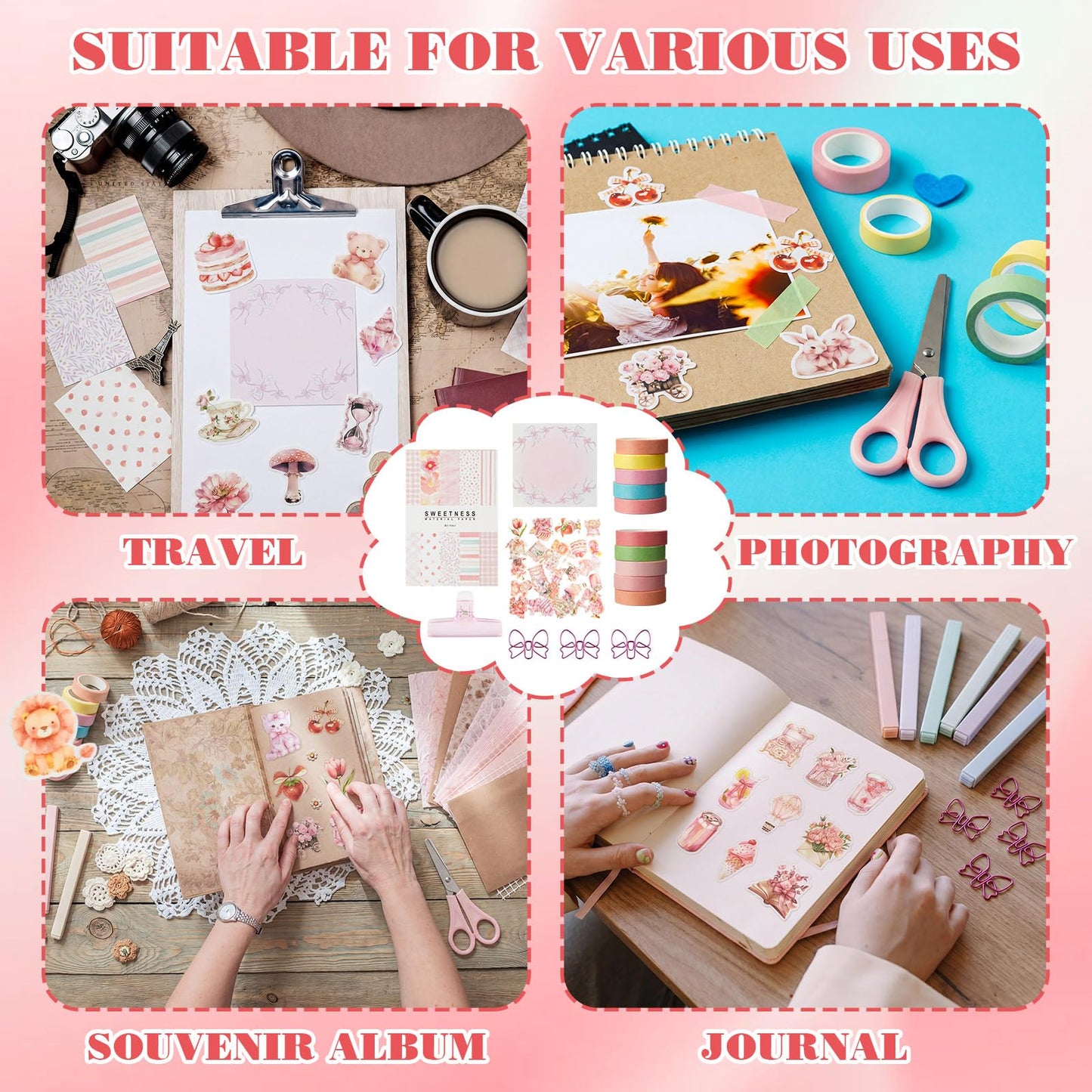 FunooFuno 156 Pcs Scrapbooking Supplies Kit Vintage Aesthetic Scrapbook Kit for Planner, Bullet Junk Journaling, Junk Journal, Retro Crafts, DIY Journaling Supplies