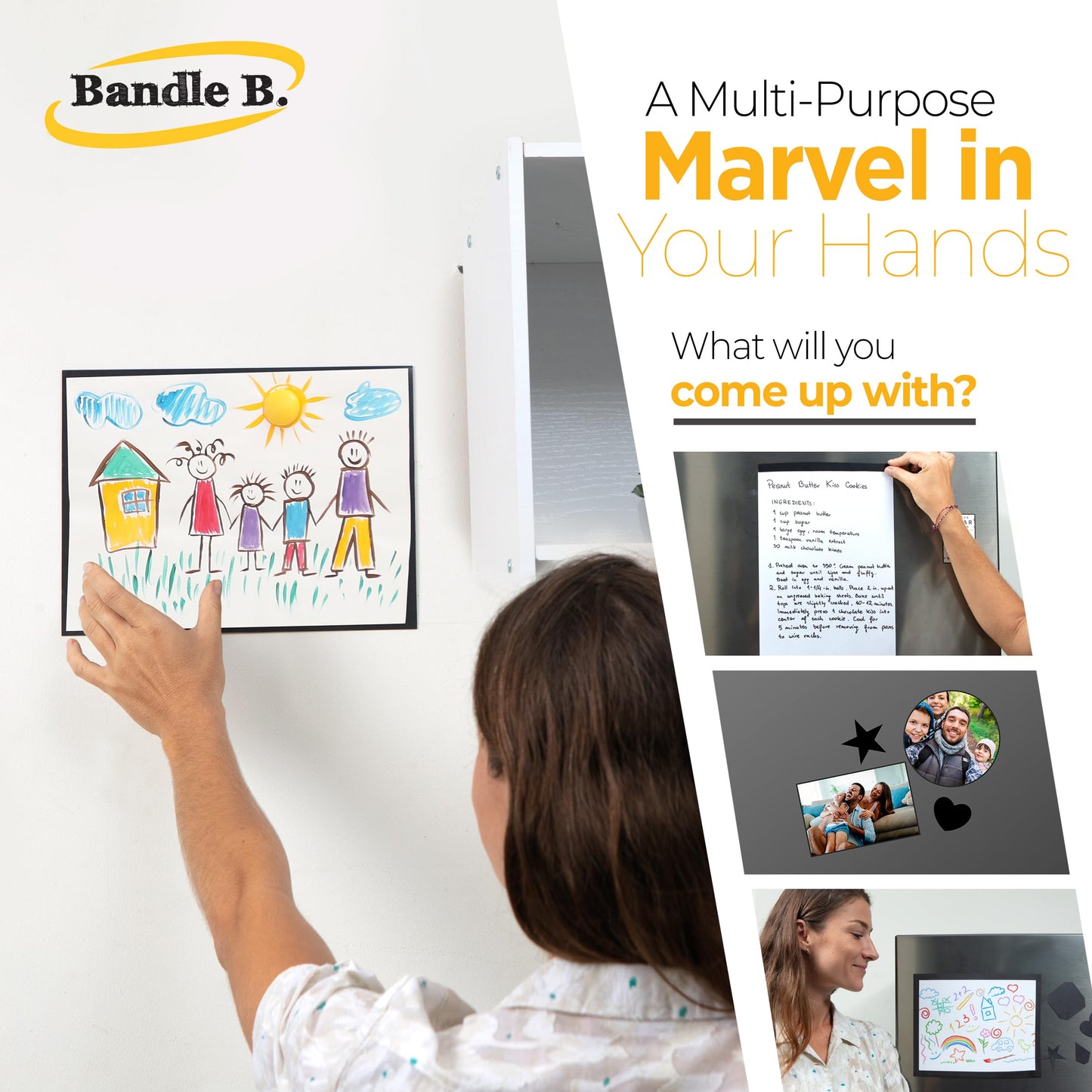 Bandle B. Magnetic Sheets, 8" x 10", Pack of 10. Flexible Magnetic Sheets with Adhesive Backing. Easy Picture Magnets. Thickness 16 mil.