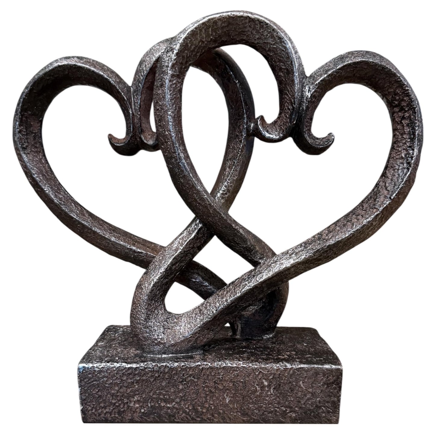 Top Brass Entwined Hearts Tabletop Decor, Two Hearts Love Unity Sculpture – Cast Iron Finish Resin Statue, Romantic Gift for Couples, Wedding & Anniversary, 11 Inches Tall