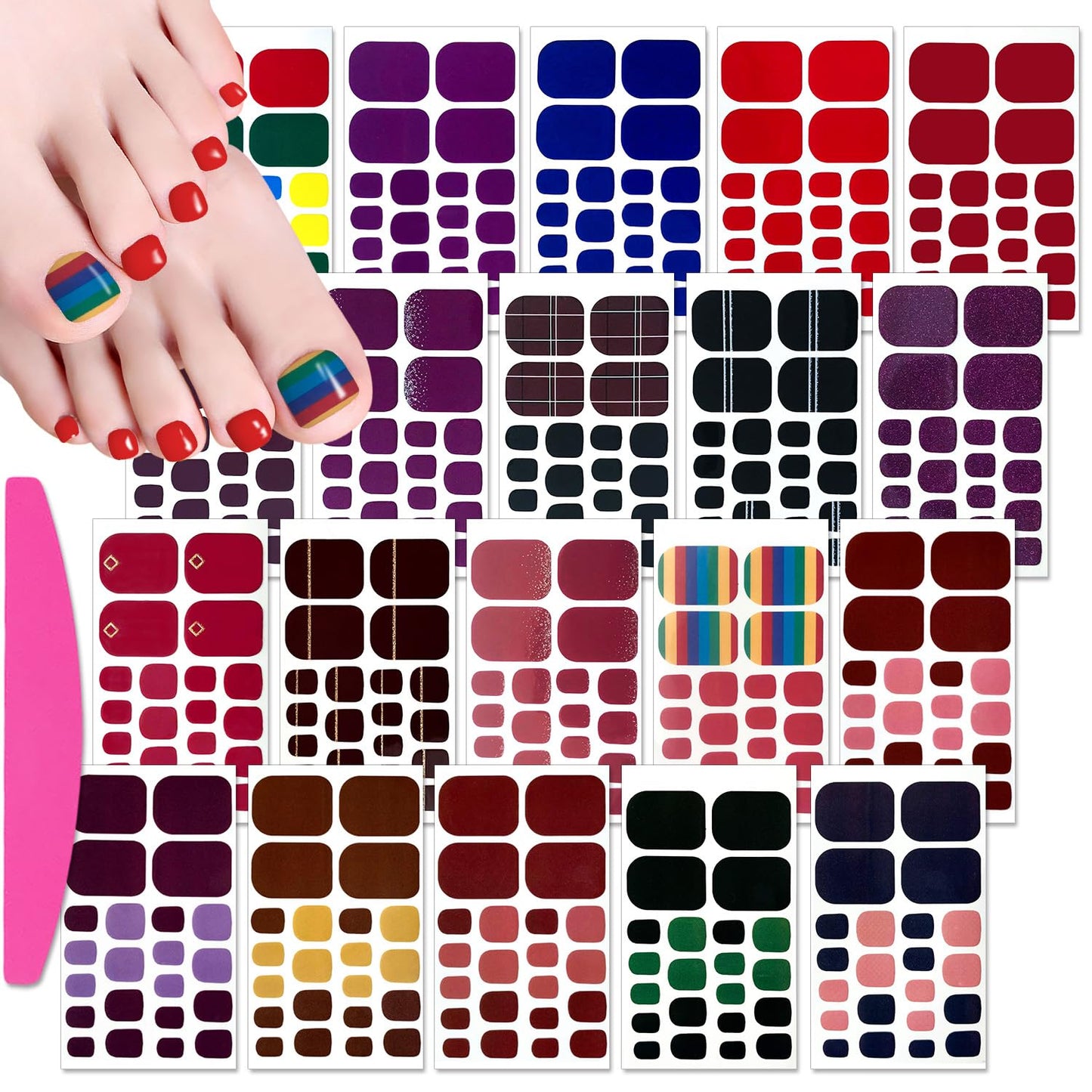 SILPECWEE 20 Sheets Toe Nail Stickers Full Nail Wraps for Women Solid Color Stick on Toenail Polish Strips Self-Adhesive Toe Stickers Polish Gel Nail Strips for Nail Art with 1pc Nail File