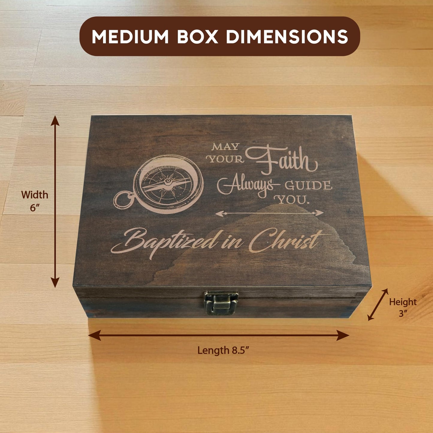 Engraved Baptism Memory Box – Wooden Keepsake Box for Christening Gifts, Baby Dedication, or First Communion – Medium Size – Dark Walnut Finish – 8.5 x 6 x 3 in