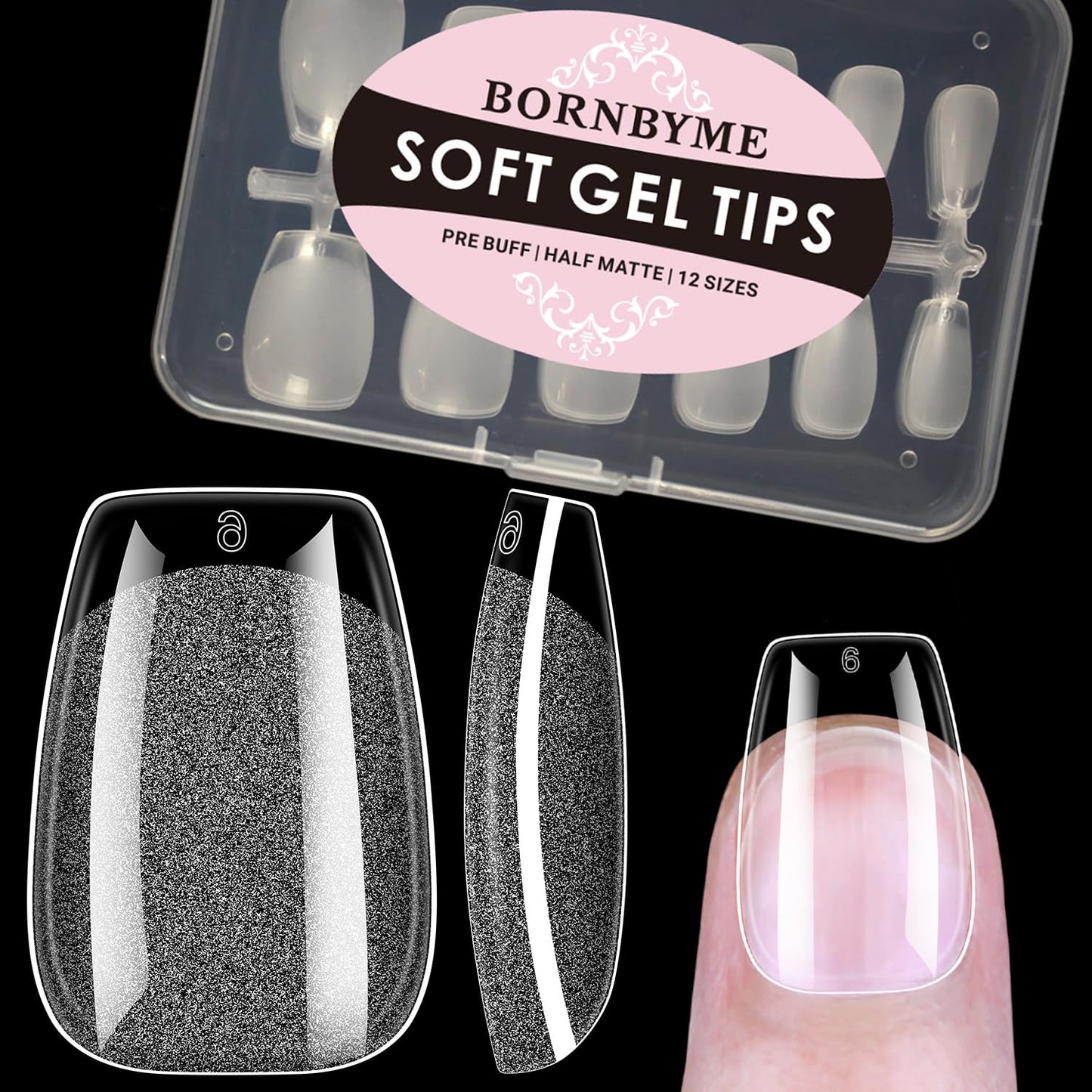 BORNBYME Short Coffin Soft Gel Nail Tips,120PCS Pre Buff Full Cover Shaped Nail Extenison Tips Half Matte Gel X Nail Tips Acrylic False Nail Tips