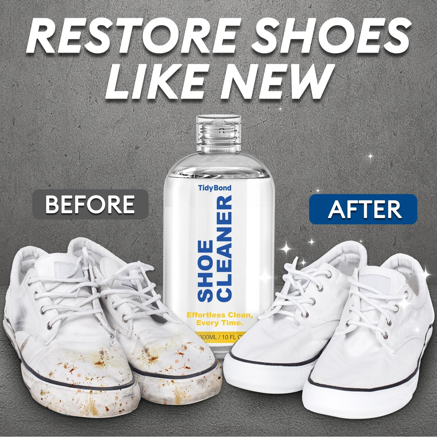 Tidybond Shoe Cleaner Kit for Sneakers – 10.6oz Premium Shoe Cleaning Set with 3 Brushes & Microfiber Towel, Sneaker Cleaner for White Shoes, Boots, Leather, Suede, Canvas, Mesh, PU & Fabric