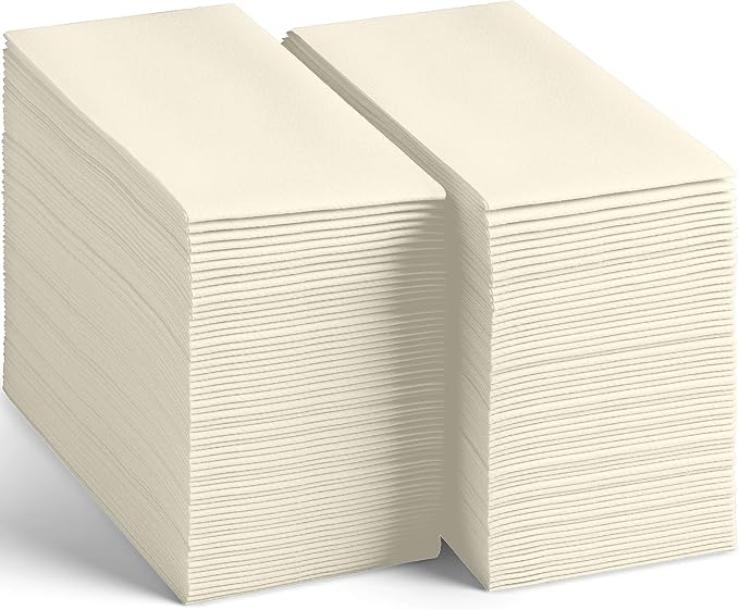 200-Pack Disposable Linen-Feel Champagne Napkins, 12" x 17" Cloth-Like Paper Dinner Napkins For Wedding, Bathroom, Party Or Event