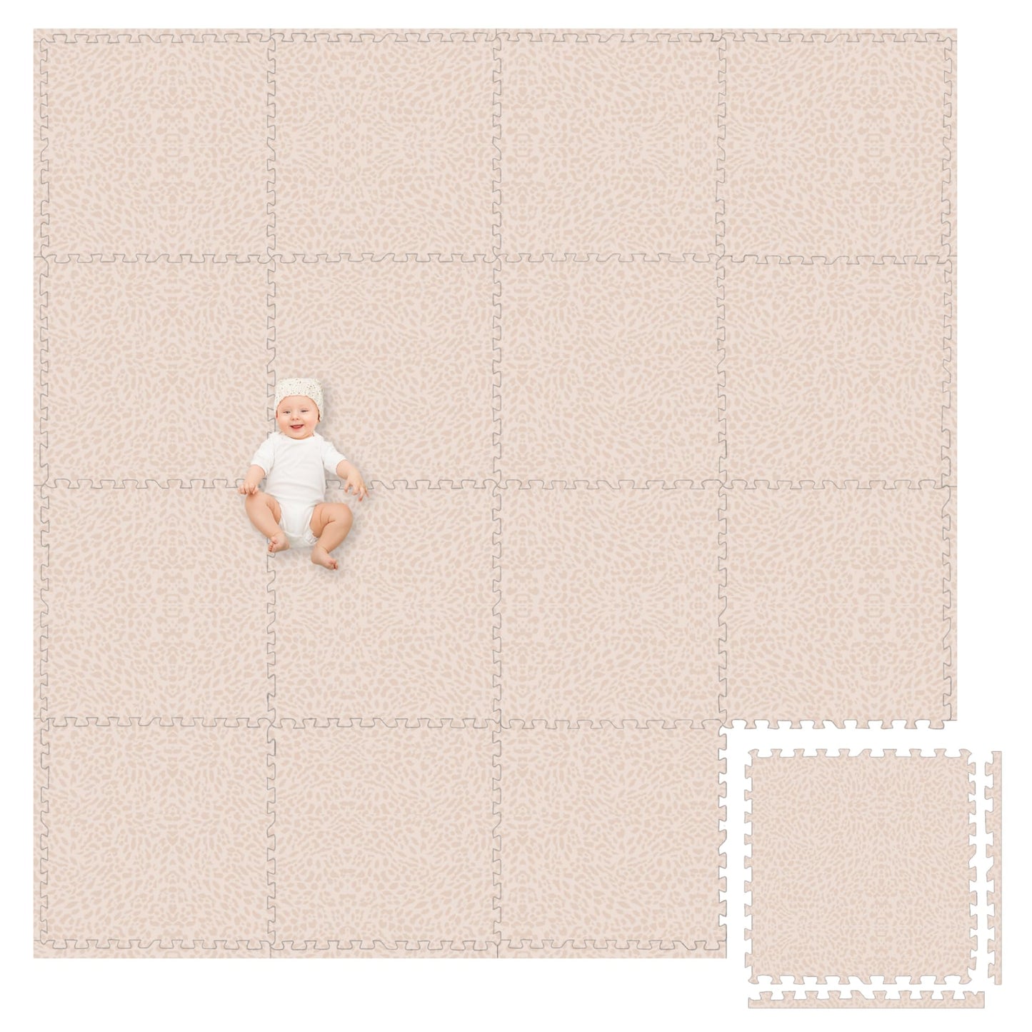 Play Platoon Non-Toxic Large Baby Play Mat for Floor, 16 Tile 96 x 96 inch - Extra-Thick Interlocking Foam Floor Tiles 24 x 24 in Puzzle Mat Pieces with Border, Playmat Rug for Kids - Savanna Print