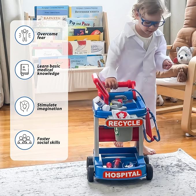 Liberry Doctor Kit for Kids Aged 3 4 5, Pretend Doctor Playset for Toddlers with Cart, Costume and Stethoscope, Role Play Medical Toy for Girls Boys