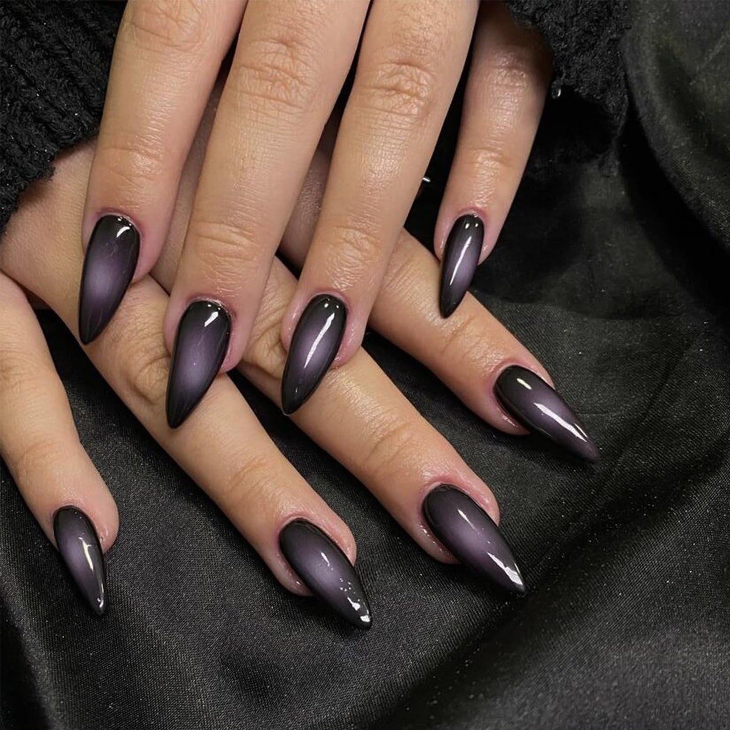 IMSOHOT Press on Nails Medium Almond Fake Nails Purple Ombre Stiletto Acrylic False Nails Gel Full Cover UV Artificial Nails 24PCS
