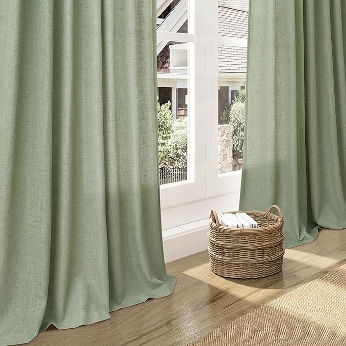 Sheer Light Sage Linen Curtains 72 Inch Length for Living Room Lightweight Door Drapes 2 Panels Set for Kids Bedroom Light Filtering Back Tab Rod Pocket Curtain for Kitchen Protect Privacy 52x72.