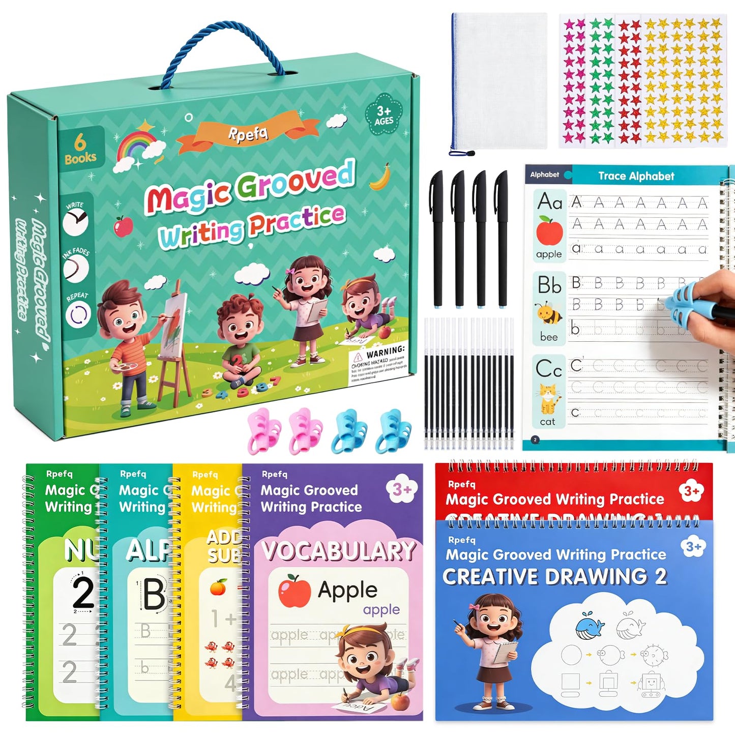 Magic Grooved Writing Practice for Kids Ages 3-8,Reusable Large Grooved Handwriting Practice Books, Writing Books for Kids 5-7 Preschool Learning Activitys for Tracing Letters & Numbers