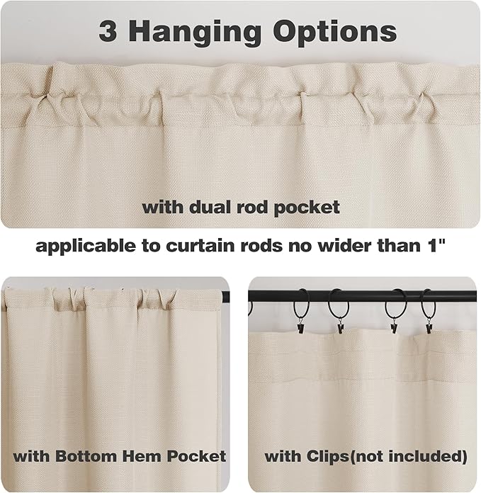 Chyhomenyc Bedroom Curtains 63 Inch Length 2 Panels, Faux Linen Textured Light Filtering Soft Airy Rod Pocket Window Treatment Drapes for Living Room, Each 40Wx63L, Linen Color