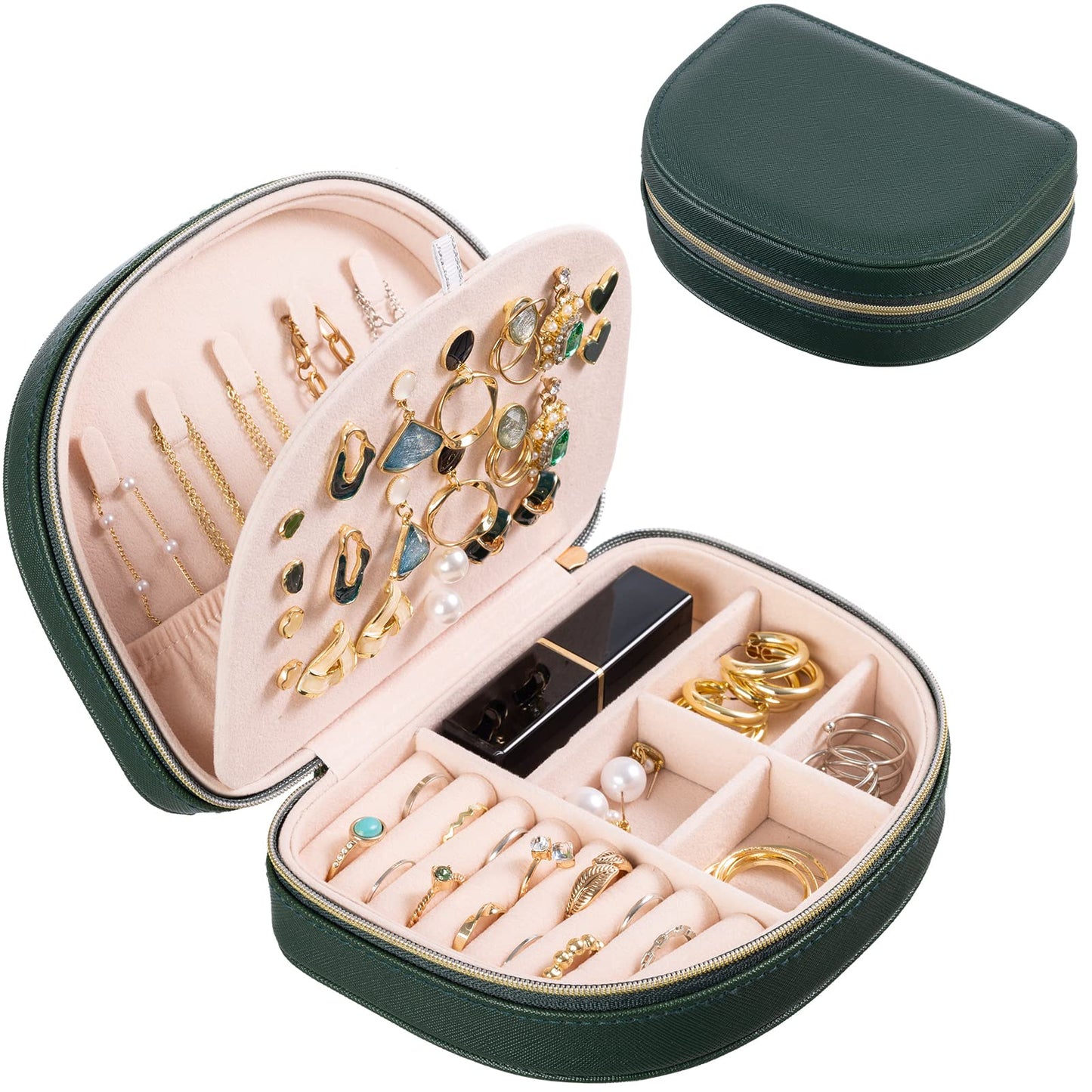 ProCase Travel Size Jewelry Box, Medium Portable Seashell-Shaped Jewelry Case, 2 Layer Jewelry Organizer in PU Leather for Women -Emerald