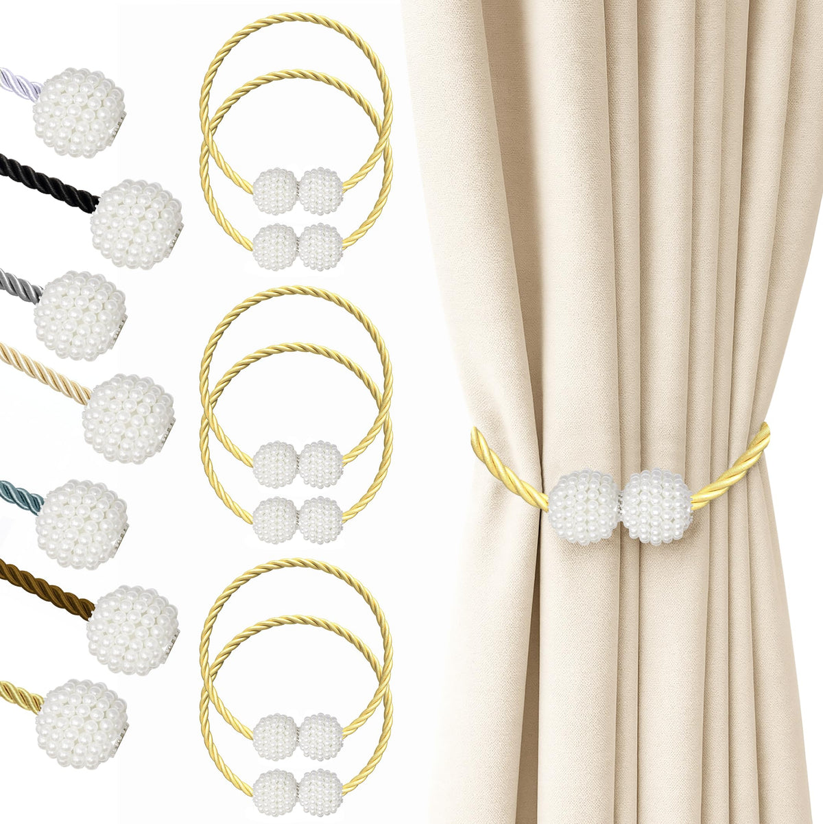 Magnetic Curtain Tiebacks Golden 6pcs (6 Count)