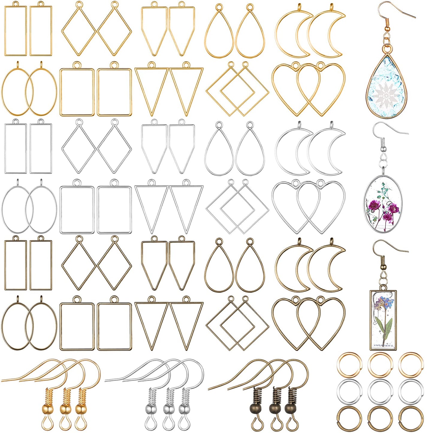 Inbagi 180 Pieces Open Bezels for Resin Jewelry Molds Making Kit Hollow Frame Pendants Assorted Geometric Frame Charms for Resin Casting Necklace Earring Making Supplies