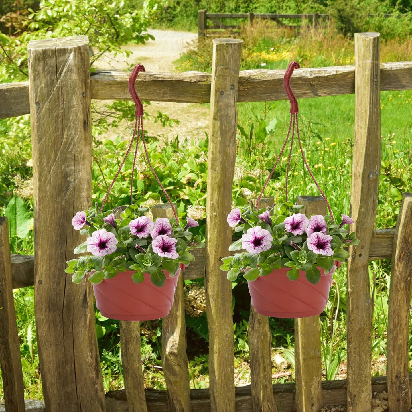 10 Sets Plastic Hanging Planters with Drainage Holes and Detachable Hooks - 6.7 Inch Small Hanging Flower Pots for Indoor Outdoor Plants, Windows, Balconies, and Garden Fences