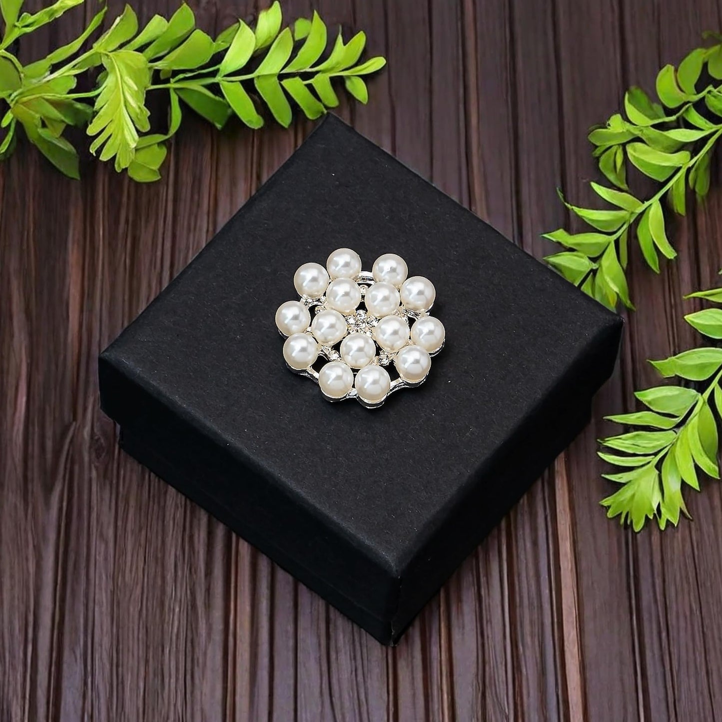 24 pcs Pearl Buttons Rhinestone Crystal Silver Flatback Beads Brooches Elegant Embellishment Accessory DIY Craft for Wedding Party Bags Shoes Dress Home Decoration 24mm (Silver)