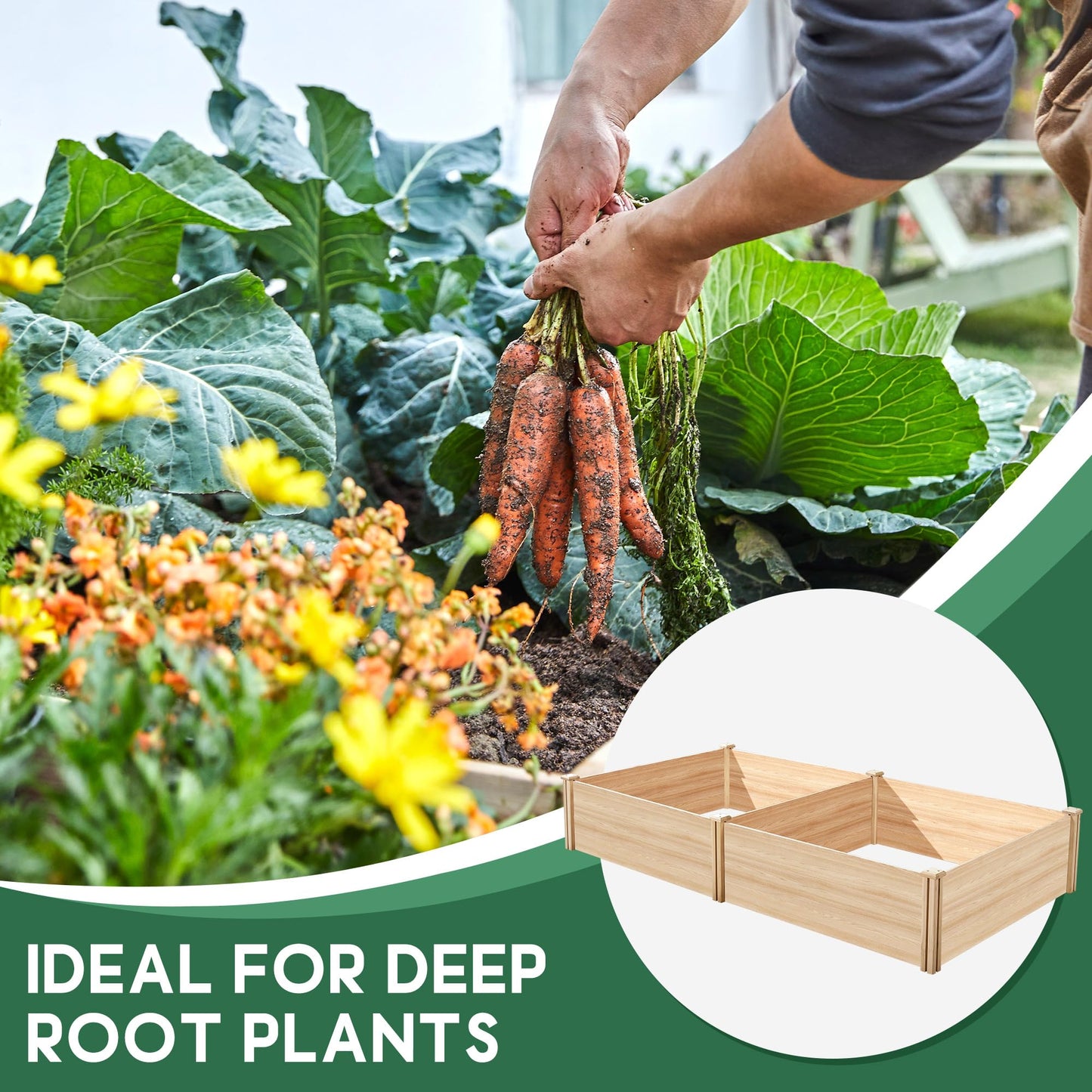 AMERLIFE 8x4 Ft Wood Raised Garden Bed, Durable 15 Inch Depth Planter Box for Vegetables, Herbs, and Flowers, Ideal for Outdoor Gardening with Open Base