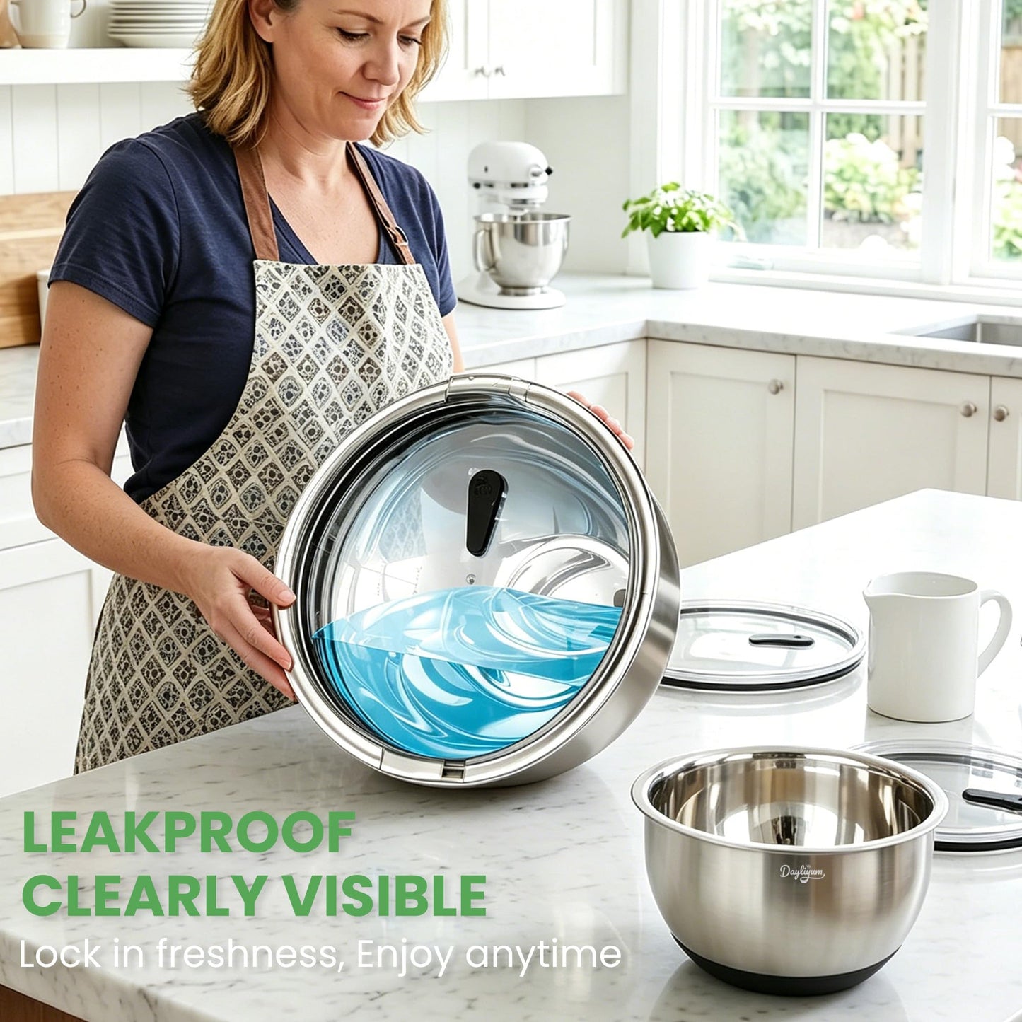 Mixing Bowls with Airtight Lids, Stainless Steel Nesting Bowl Set with Clear Lids & Valve, 3 Essential Sizes (1.5/3/5 QT), Measurement Marks, Non-Slip Silicone Base, Food Prep & Fridge Storage, Black