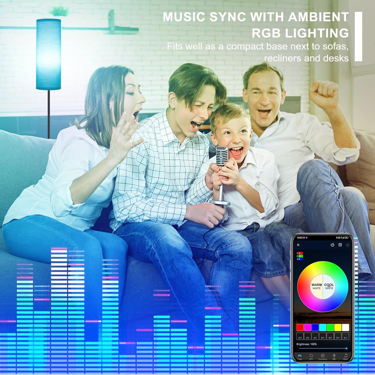 FRIDEKO HOME Floor Lamp for Bedroom, Tall Standing Lamps for Living Room, Modern Corner Floor Lamps for Living Room, 3CCT&Brightness Dimmable, 800 LM, RGB Smart Bulb, Foot Switch, Turquoise Lampshade