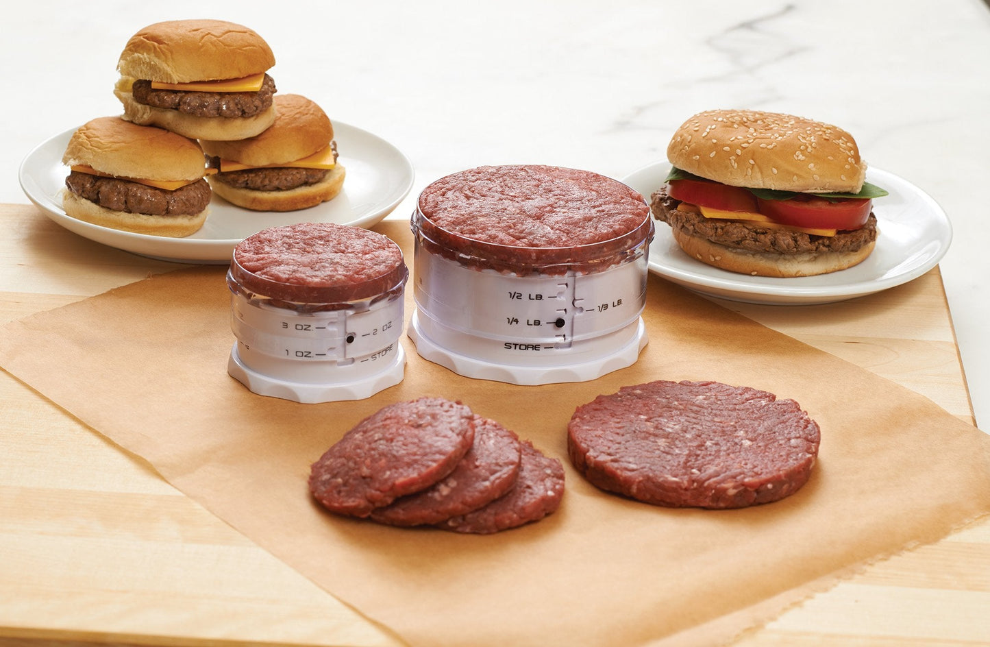 KitchenArt Adjust-A-Burger Press Set, Plastic, 2-Piece, White