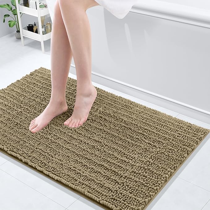 Arotive Luxury Chenille Bathroom Rug Mat, Extra Soft Thick Absorbent Shaggy Bath Rugs, Non-Slip Machine Wash Dry, Plush Bath Mats for Bathroom, Shower and Tub, 40x24, Camel