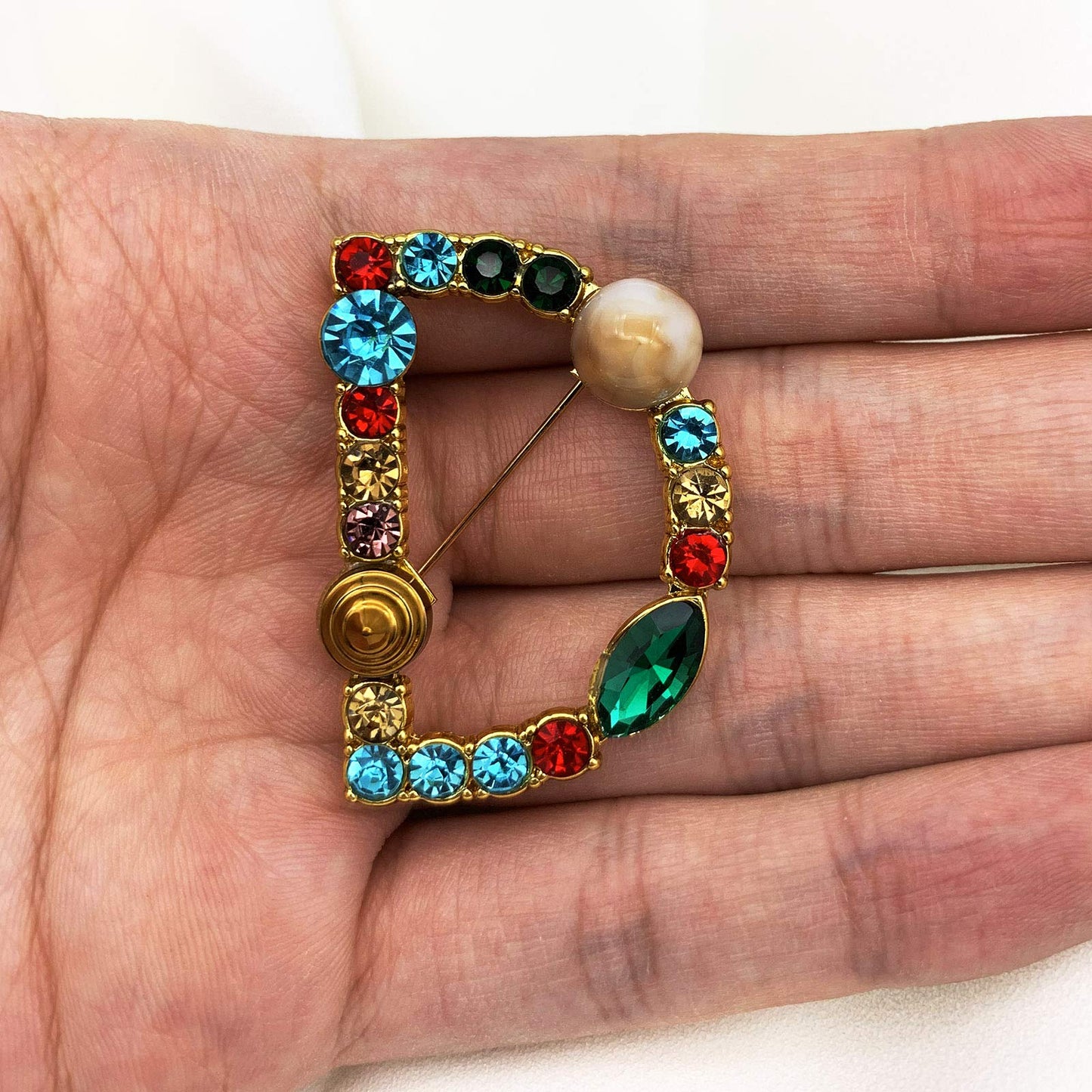 XGALBLA Letters D Plated Metal Stone Clear Colorful Crystal Lapel Pin Brooches Collar(Gold Tone)