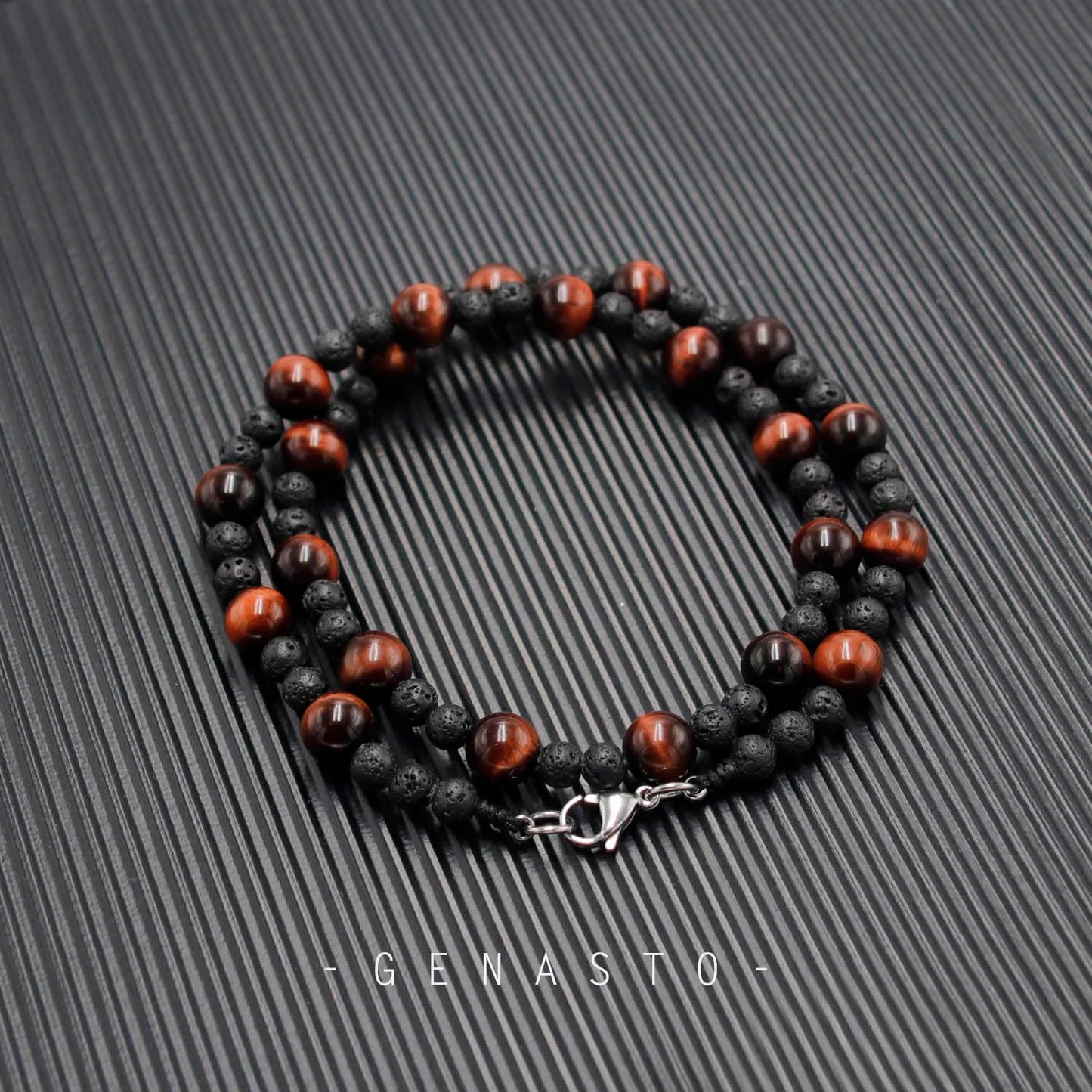 GENASTO Tiger Eye Necklace Healing Protection Crystals Stones Lava Rock Chakra Necklace for Men Women