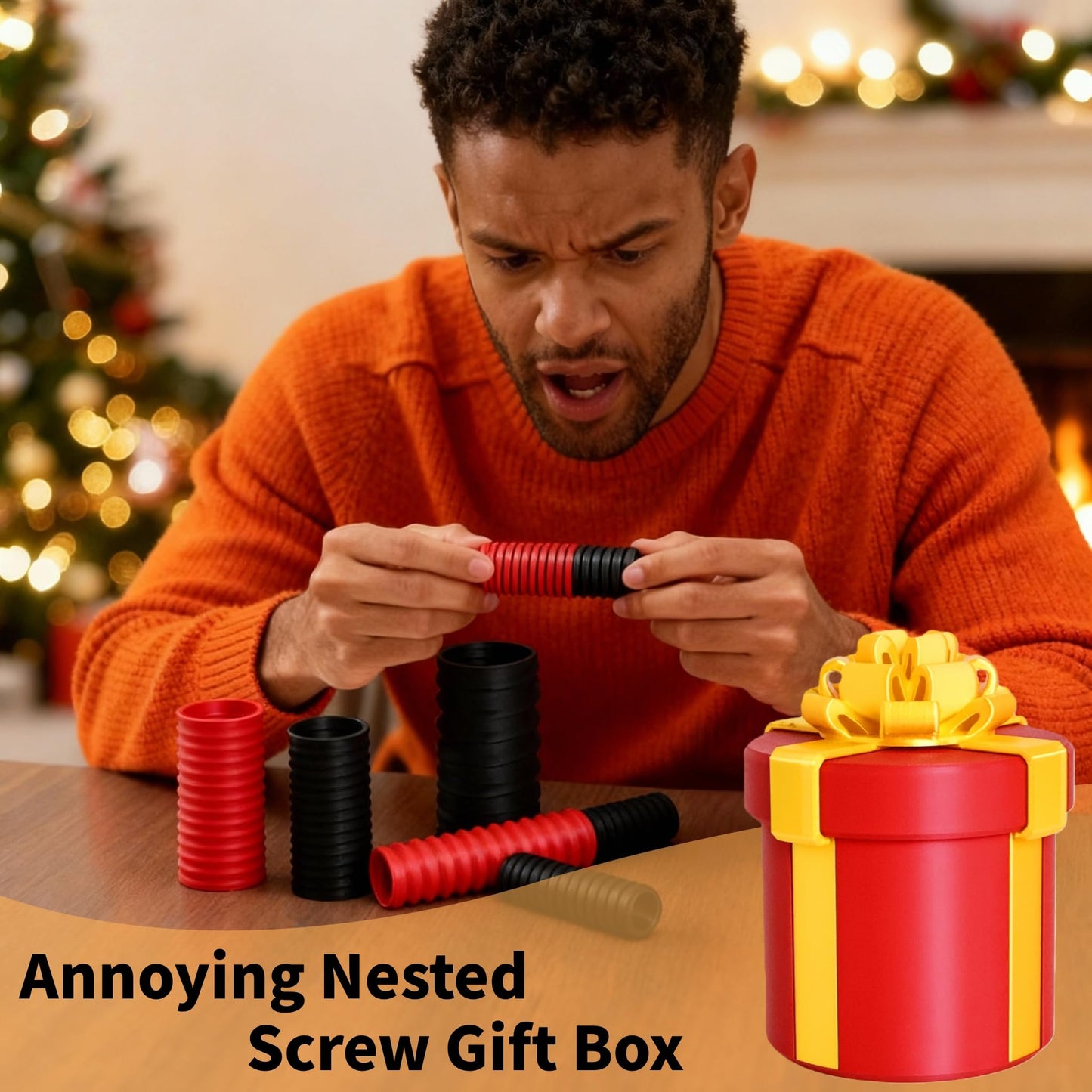 virsomier Annoying Nested Screw Gift Box - Prank Nesting Box for Cash & Surprises, Reusable 3D Printed Fun for Birthdays, Christmas, White Elephant Party Gifts (Red)