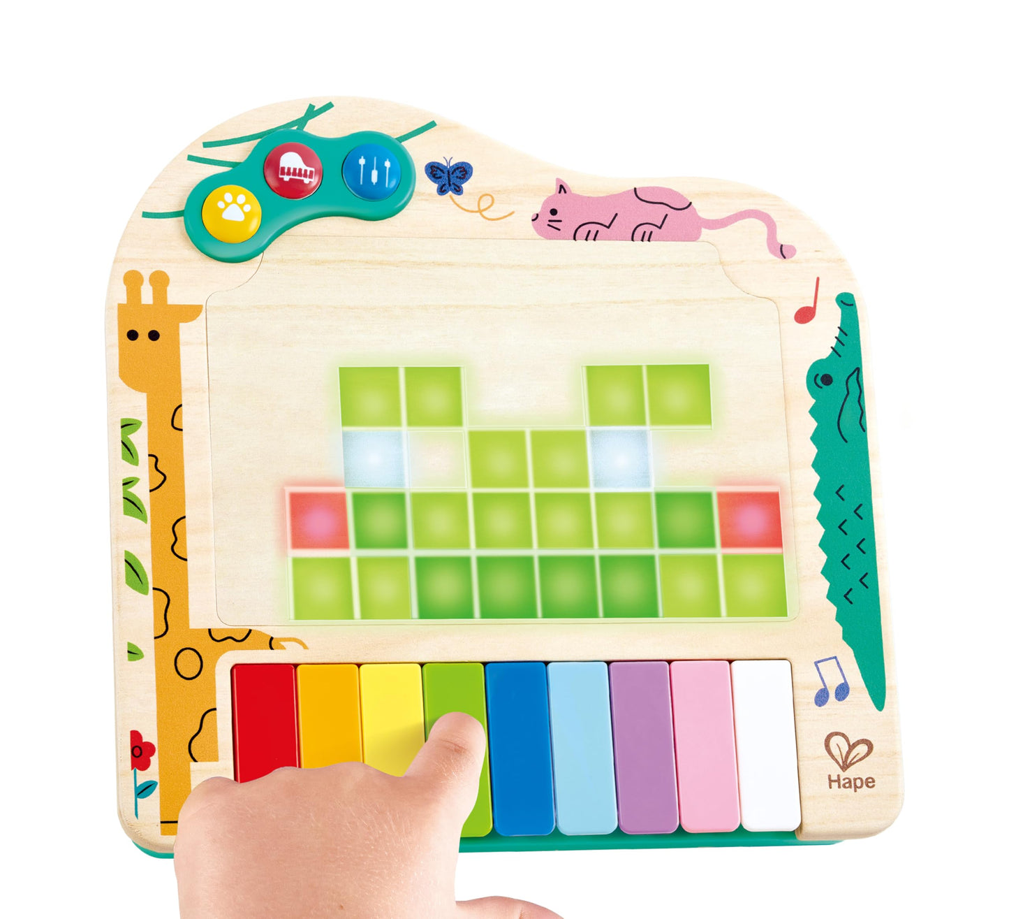 Hape Dynamic Pixel Piano - 3-in-1 Interactive Wooden Piano Toy for Toddlers Age 1-6, Musical Sensory Toy with LED Pixel Art Screen, Guided Melodies & Animal Sounds, Early Learning Educational Gift