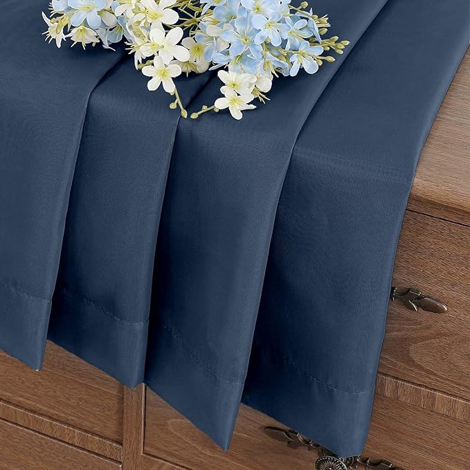 Navy Blue Valances for Windows 14 inch Length 2 Panels, Small Voile Sheer Curtains for Bathroom, Soft Fabric Lightweight Light Filtering Kitchen Curtains, Dual Rod Pocket, 2x42Wx14L Inches