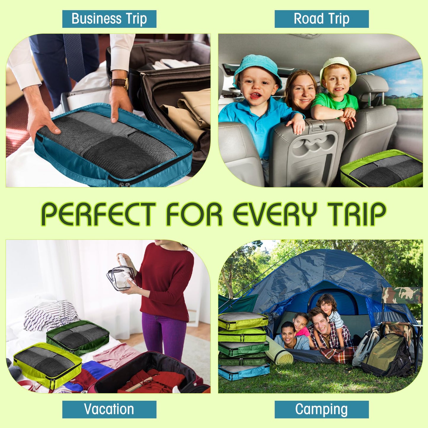 Bulyoou 5 Pcs Packing Cubes for Suitcase Large Travel Cubes Carry on Luggage Organizer Bags for Clothes Accessories(S,Green)