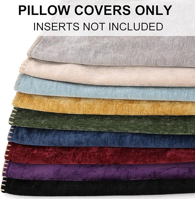 decorUhome Chenille Soft Throw Pillow Covers 12x20 Set of 2, Lumbar Velvet Farmhouse Neutral Decorative Euro Pillow Covers with Stitched Edge for Couch Sofa Bed Home Decor, Cream White