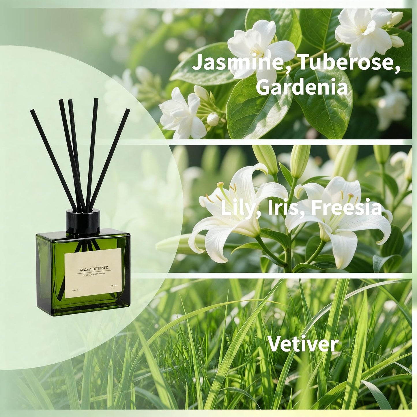 GAGINGOOLD Reed Diffuser Set, 4 fl oz Jasmine Lily 2 Pack Scent Diffuser with 20 Sticks, 180 Days Long Lasting Elegant Home Fragrance for Bathroom Bedroom Office Decor Air Fresh