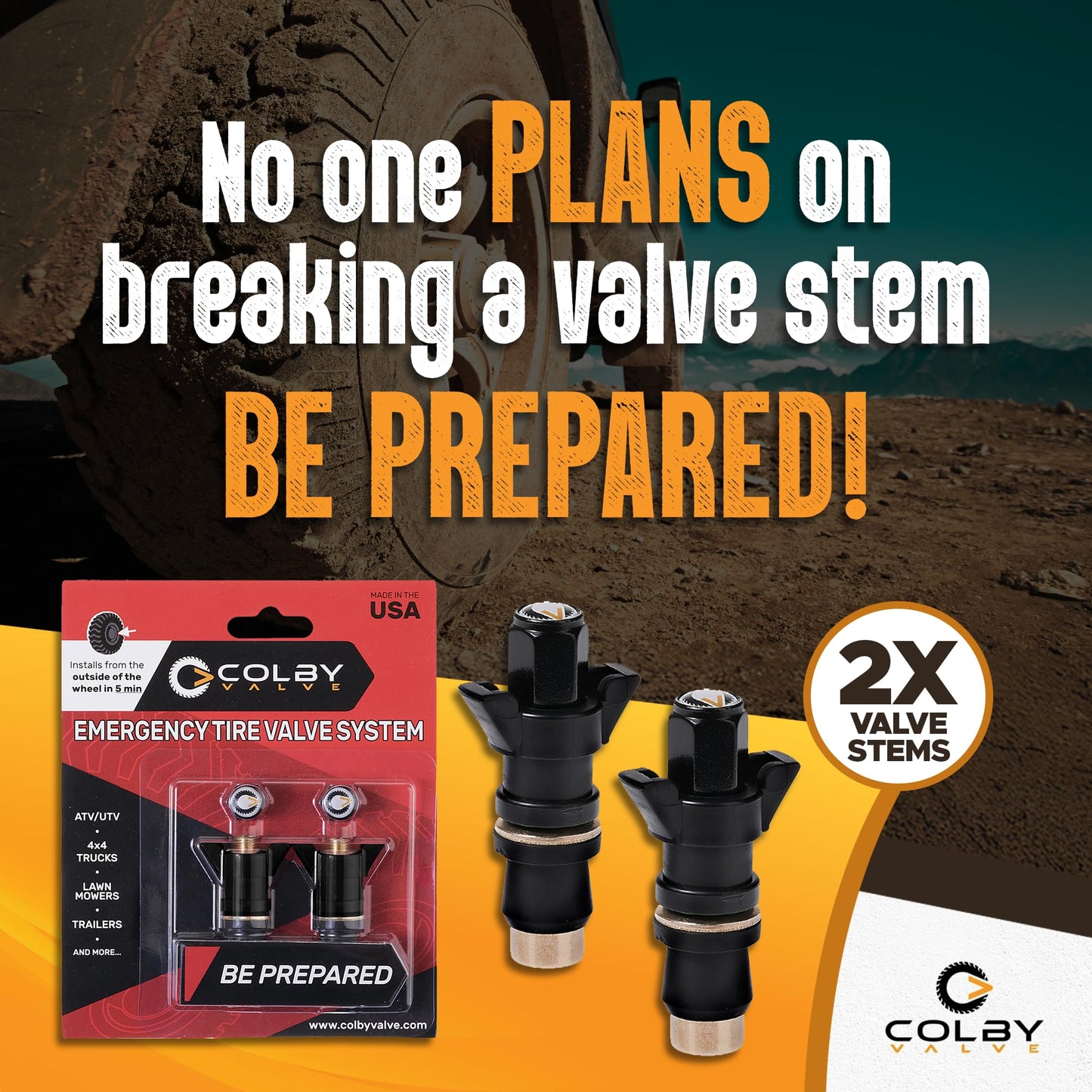 Colby Valve Quick Emergency Valve Stem Replacement Kit for Tubeless Tires | No Tools Required for Install | No Need to Remove Tire | Tire Valve Stem Kit Made in USA from quality 360 brass components