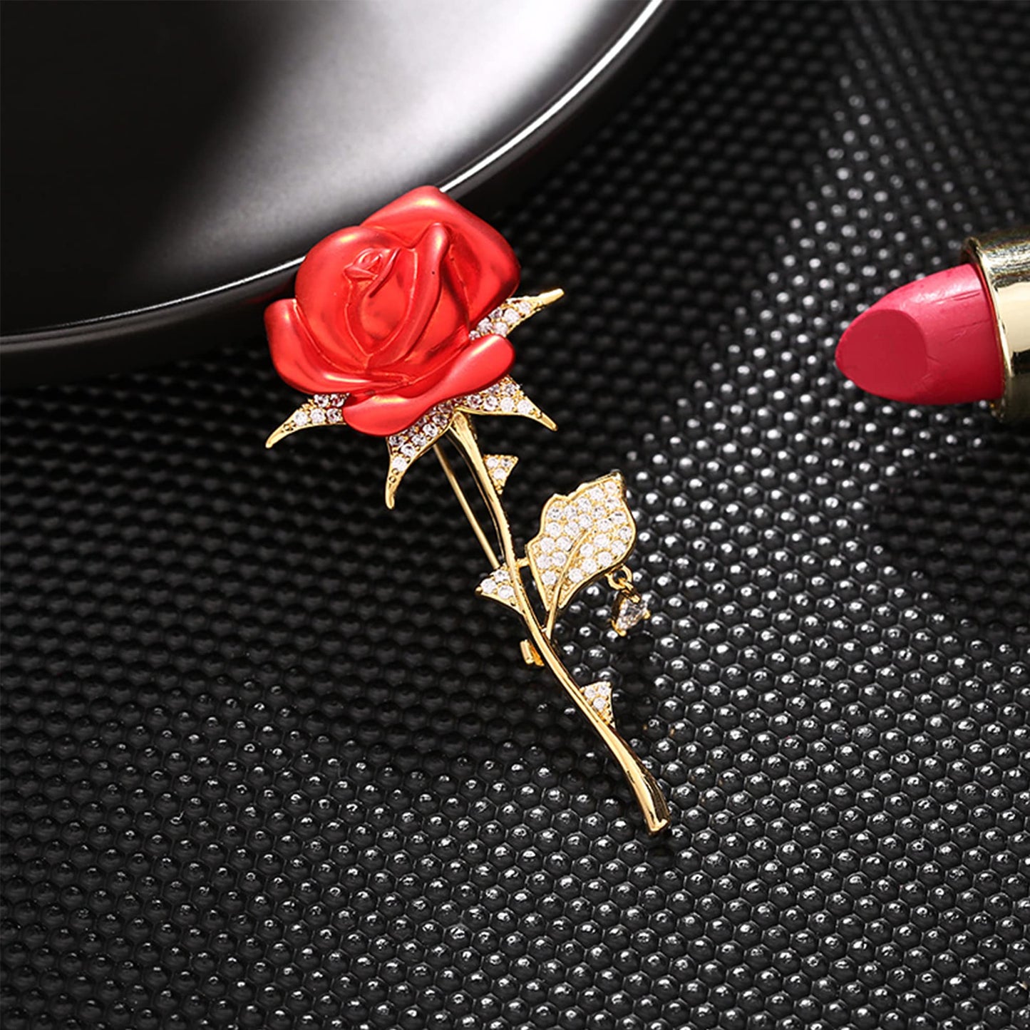 Seakuur Floral Elegant Red Rose Shape Brooch Pin for Women Mothers Day Accessory (E)