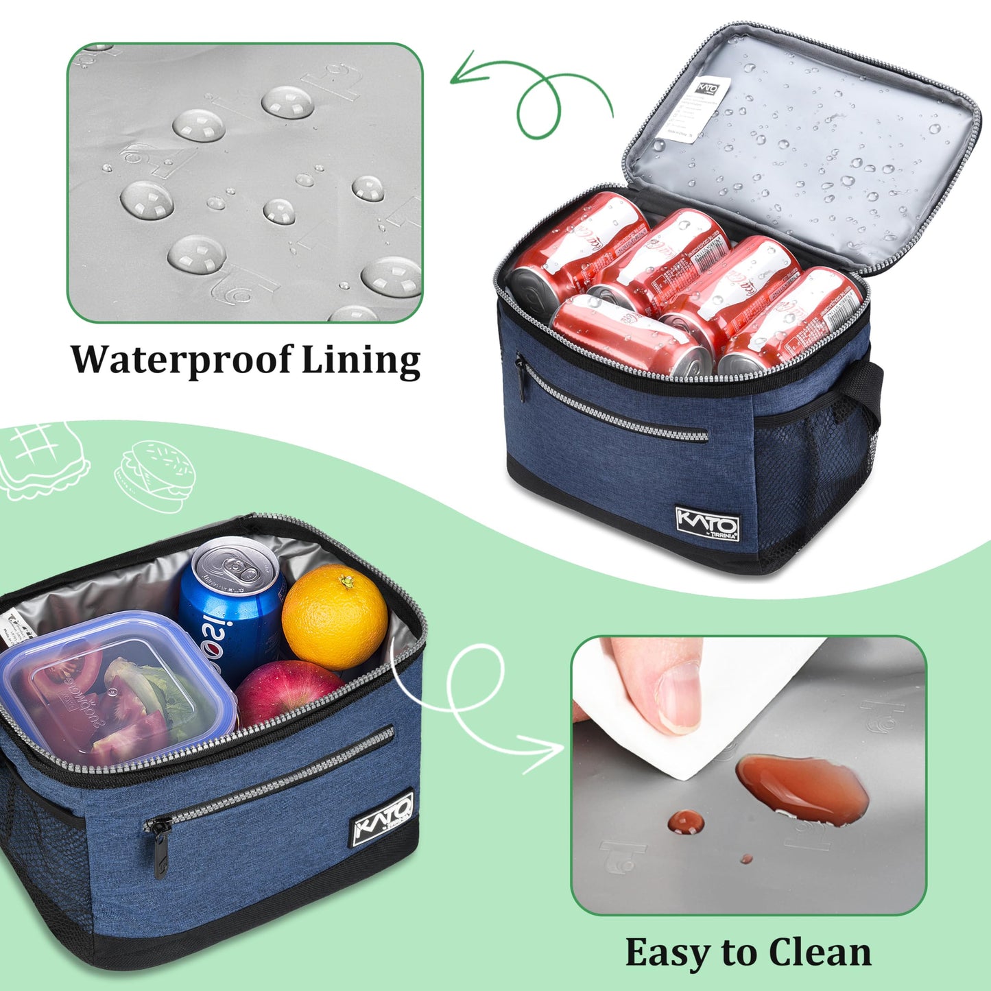 Tirrinia Insulated Lunch Box for Adults Men Women - Leakproof Lunch Bag, Soft Cooler for Work, Beach, Travel & Picnic, Blue