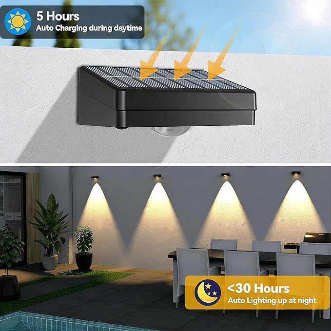 Solar LED Wall Light,RGB Color Changing Spotlight - Waterproof Outdoor Garden Path Lighting,10 Modes Auto On/Off,IP44 ABS Material,30H Runtime No Wiring Needed for Yard & Courtyard (6 P)