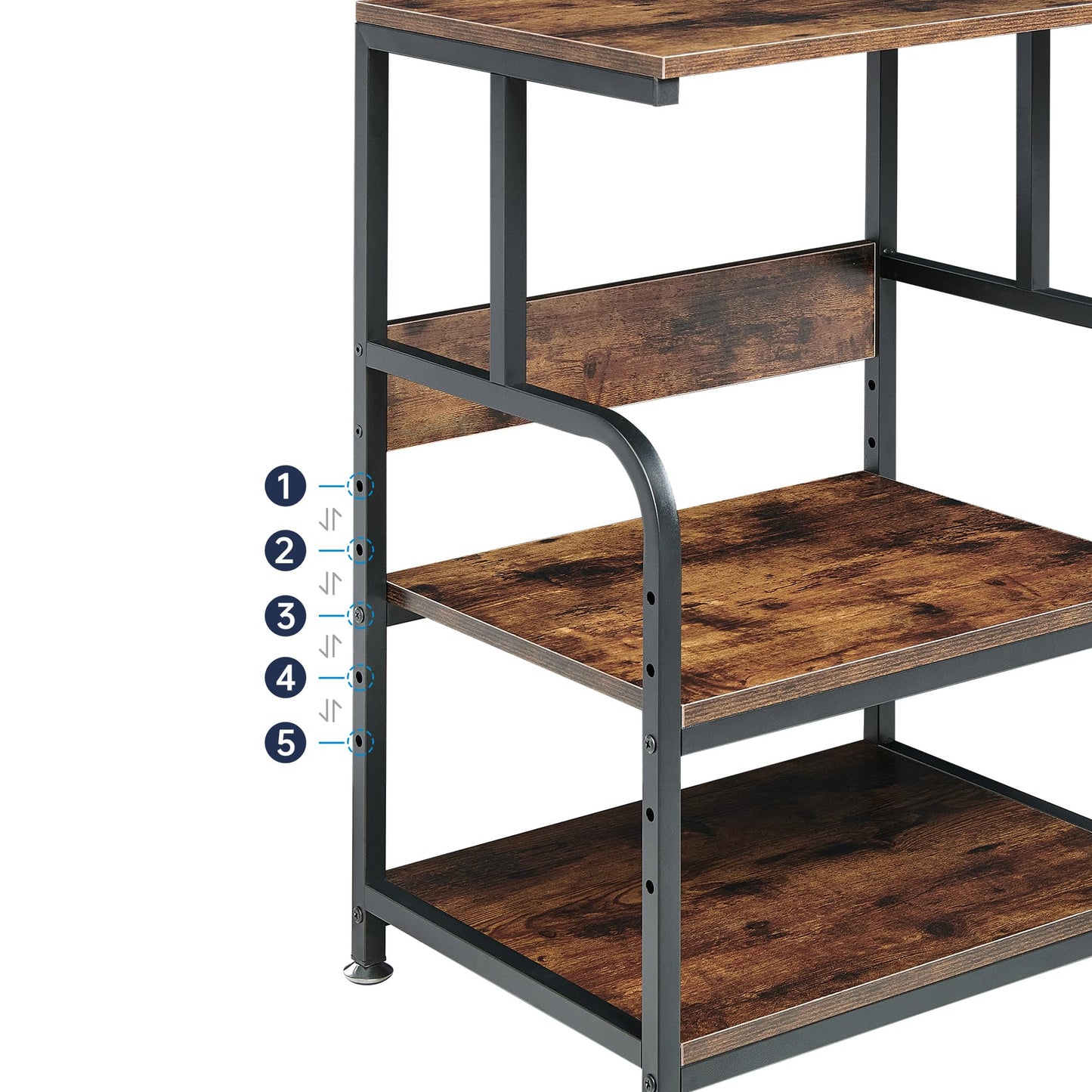 Fannova Printer Table Stand with Height Adjustable Shelf, 3 Tier Rolling Printer Cart with Wheels for Home Office Storage and Organization, Industrial Style