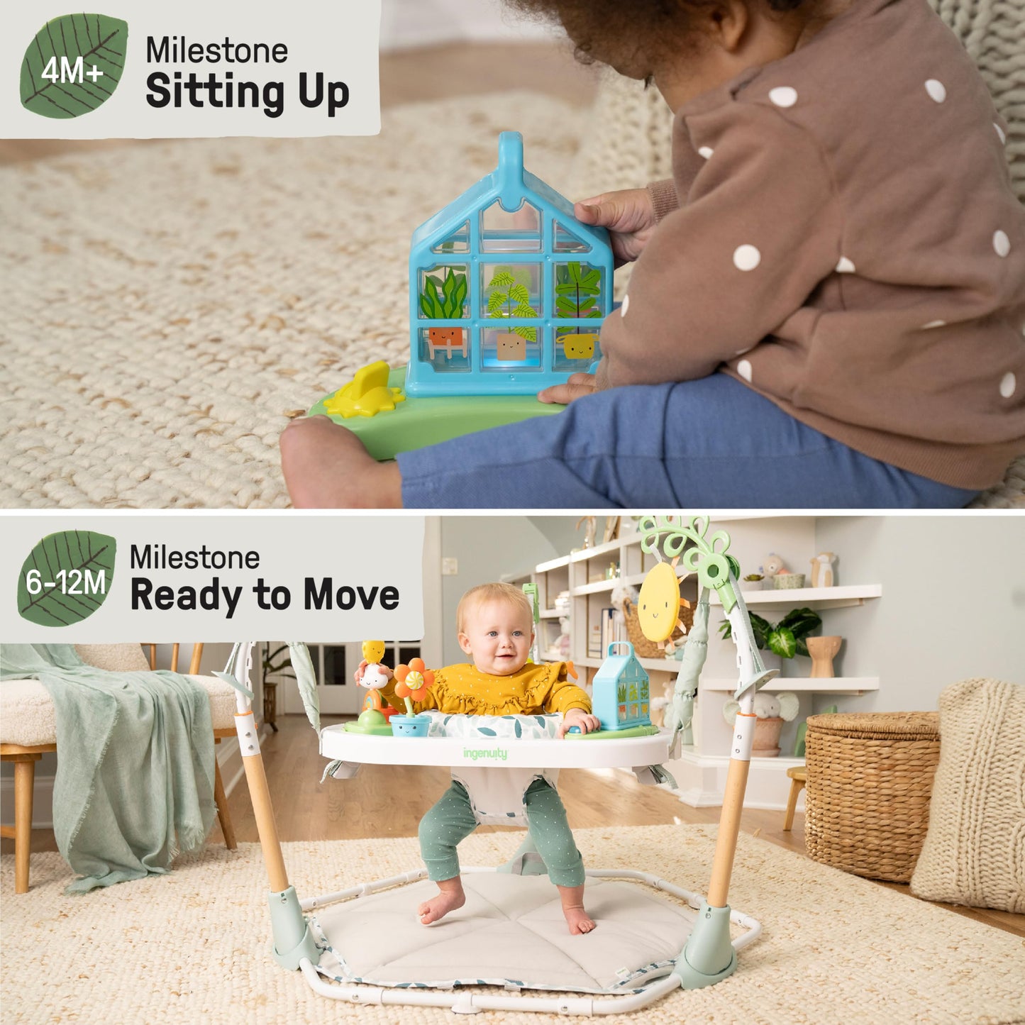 Ingenuity Tummy-to-Toes 6-in-1 Milestone Center, Play Gym, Foldable Mat, Music and Nature Sounds, Lights, Activity Jumper, Table, Playhouse, for Ages 0-48 Months