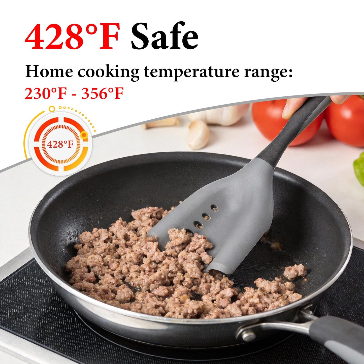 Meat Chopper and Ground Beef Masher, Hamburger Chopper Tool, Heat Resistant Silicone Potato Masher, Non-Stick Safe Kitchen Utensil with Drain Holes, Dishwasher Safe