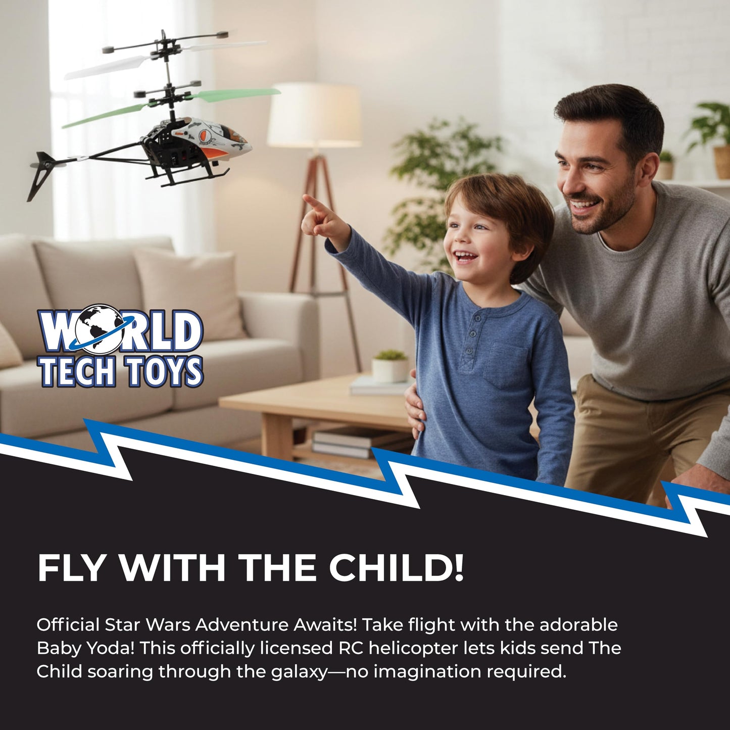 Star Wars Baby Yoda RC Helicopter – Easy‑Fly Remote Control Helicopter with LED Lights, Durable Body, Coaxial & Rear Rotors – Kids 8+