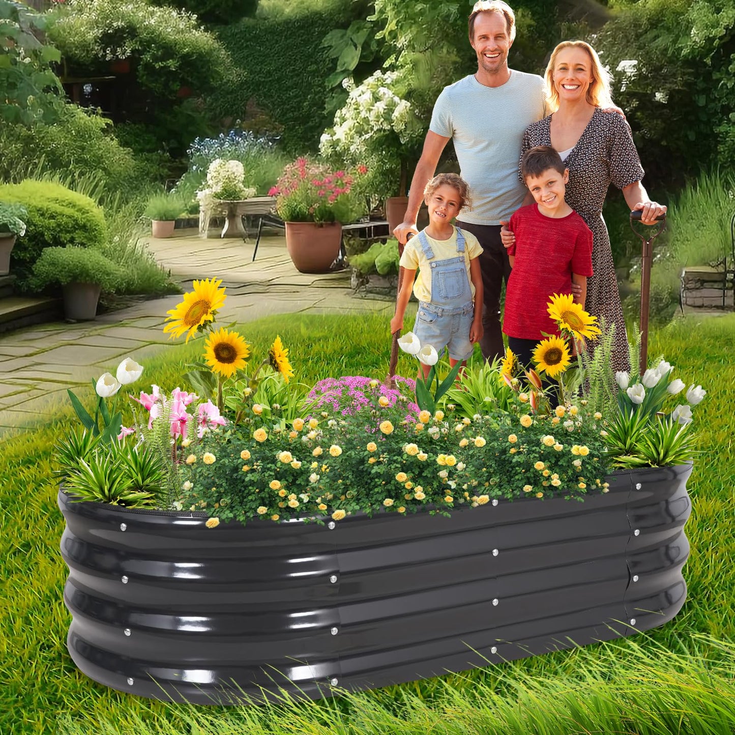 1MORE Galvanized Raised Garden Bed- Planter Garden Boxes Outdoor, Raised Beds for Gardening, 4x2x1ft Metal Garden Bed Kit for Vegetables Flower, Planter Raised Beds with Tools.Gray-2pack