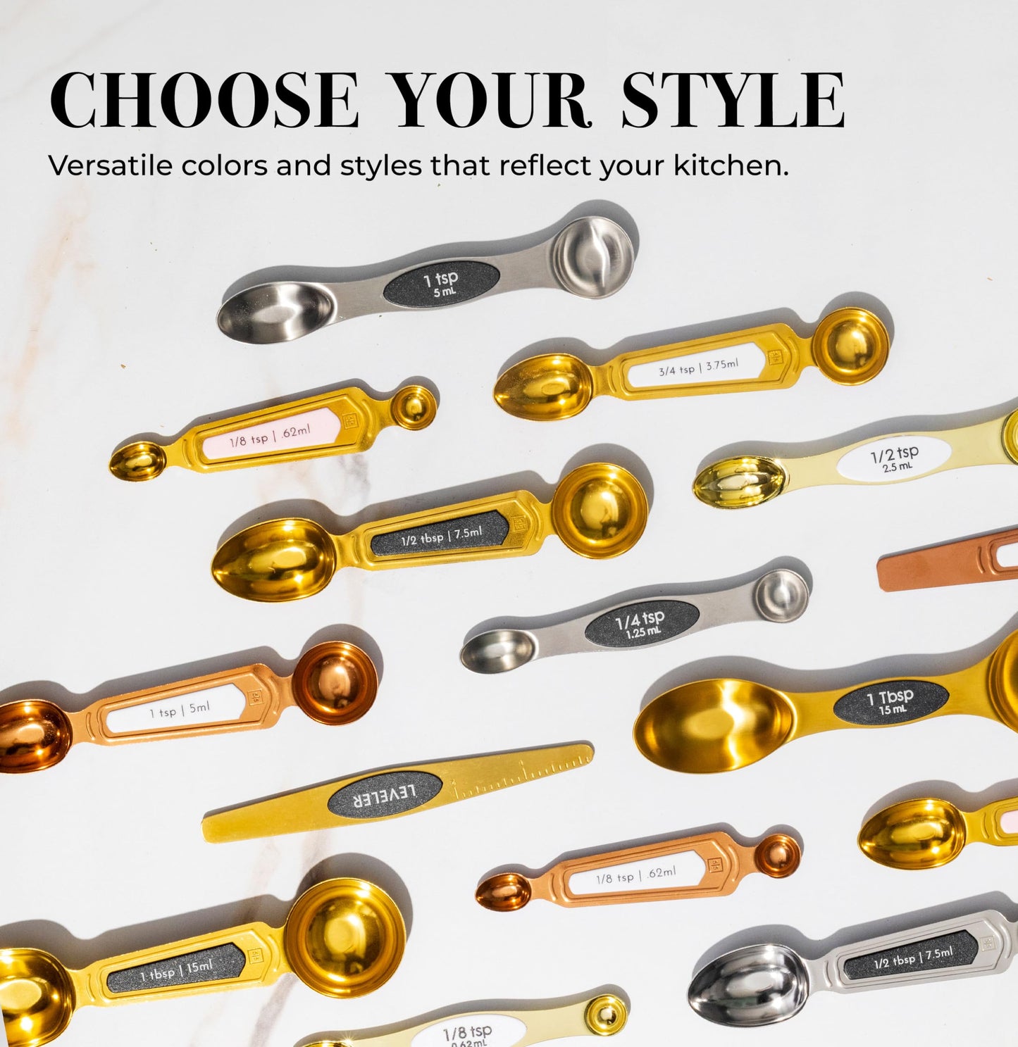 White and Gold Magnetic Measuring Spoons – Stainless Steel Double Sided Measuring Spoons for Cooking and Baking – Cute White and Gold Kitchen Accessories, Ideal for Gifting