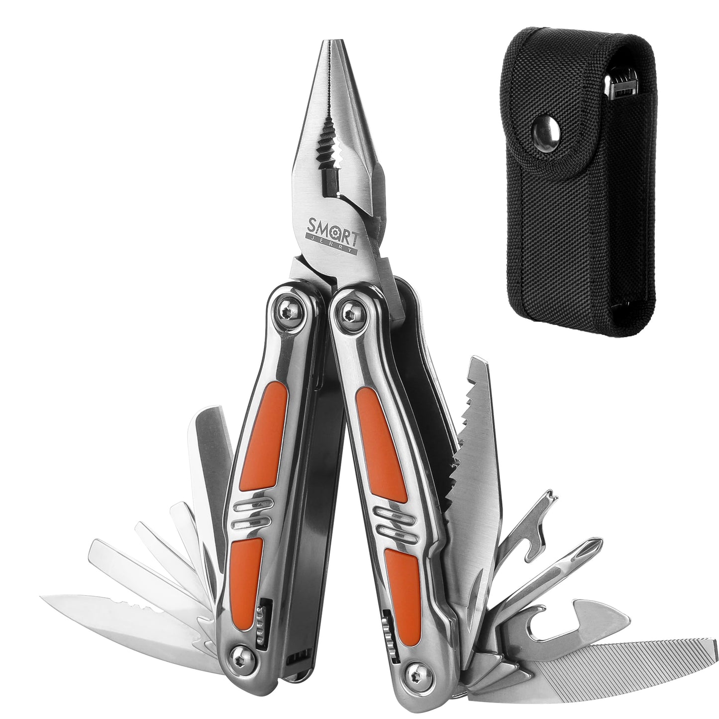 SMART JERRY 14-in-1 Multitool Pliers with Sheath | Self-Locking Foldable Multi Tool for DIY, Home, Garden, Camping | Stainless Steel EDC Pocket Knife | Gifts for Men, Dad, Husband